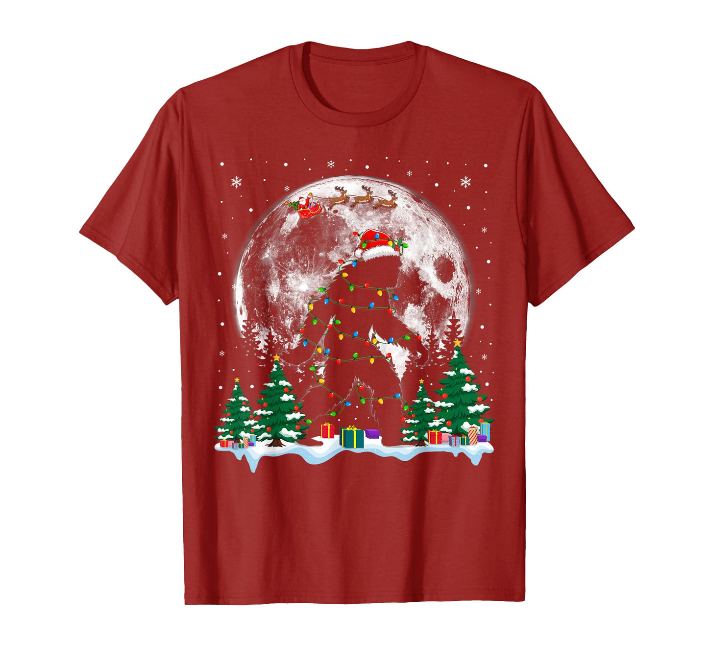 Santa Bigfoot Christmas Lights Funny Sasquatch Believe T-Shirt