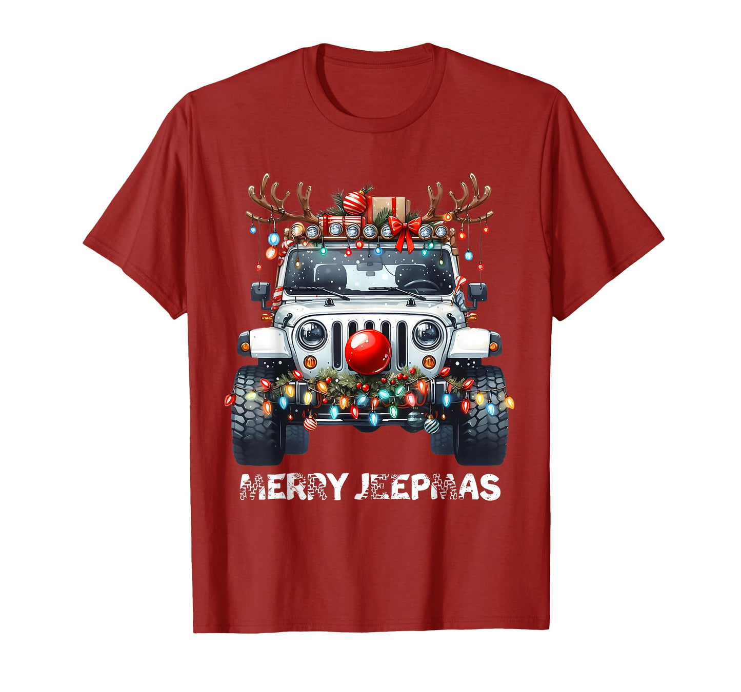 Merry Jeepmas Ugly Light Reindeer Christmas T-Shirt