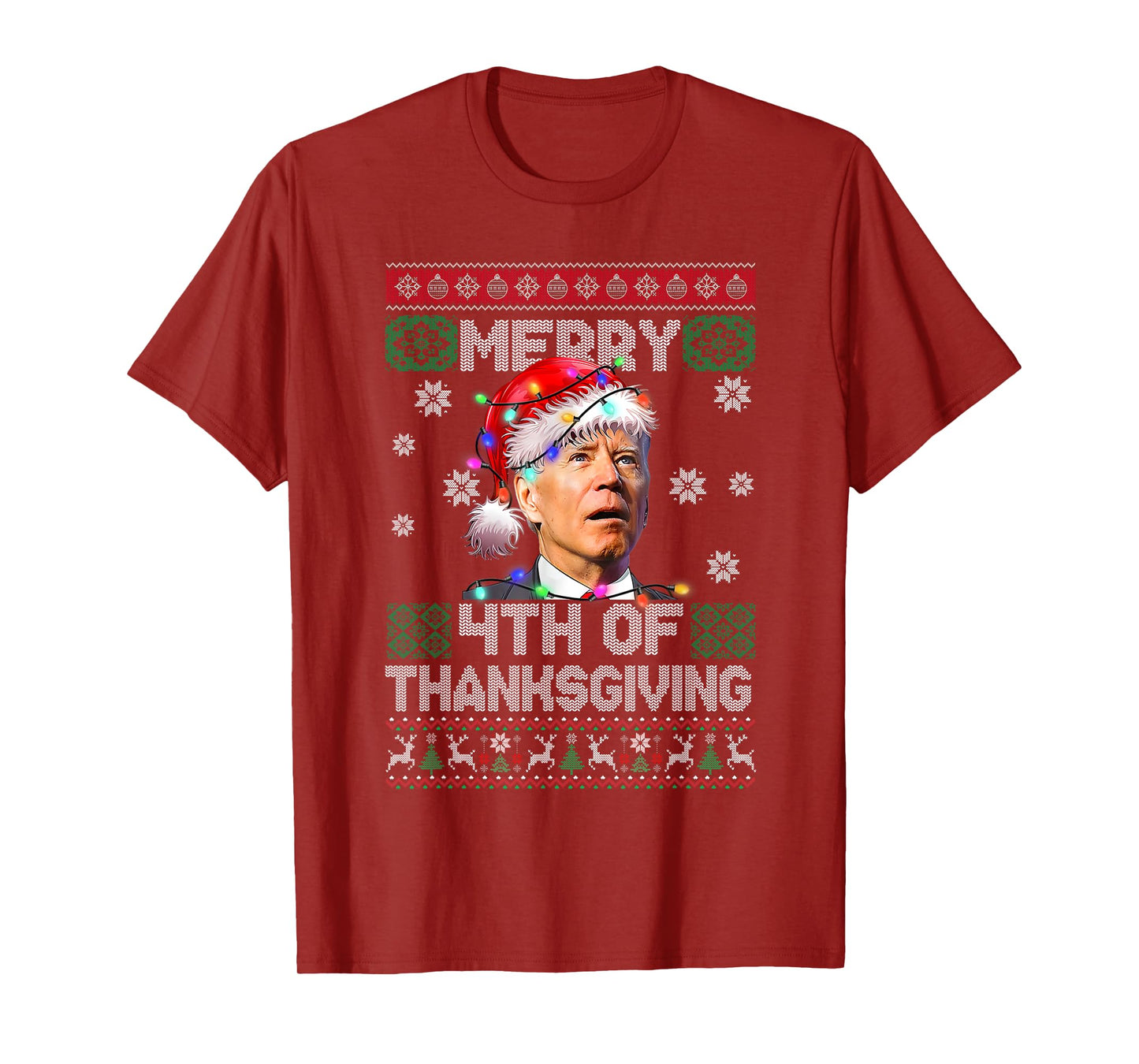 Santa Joe Biden Merry 4th of Thanksgiving Ugly Christmas Tee T-Shirt