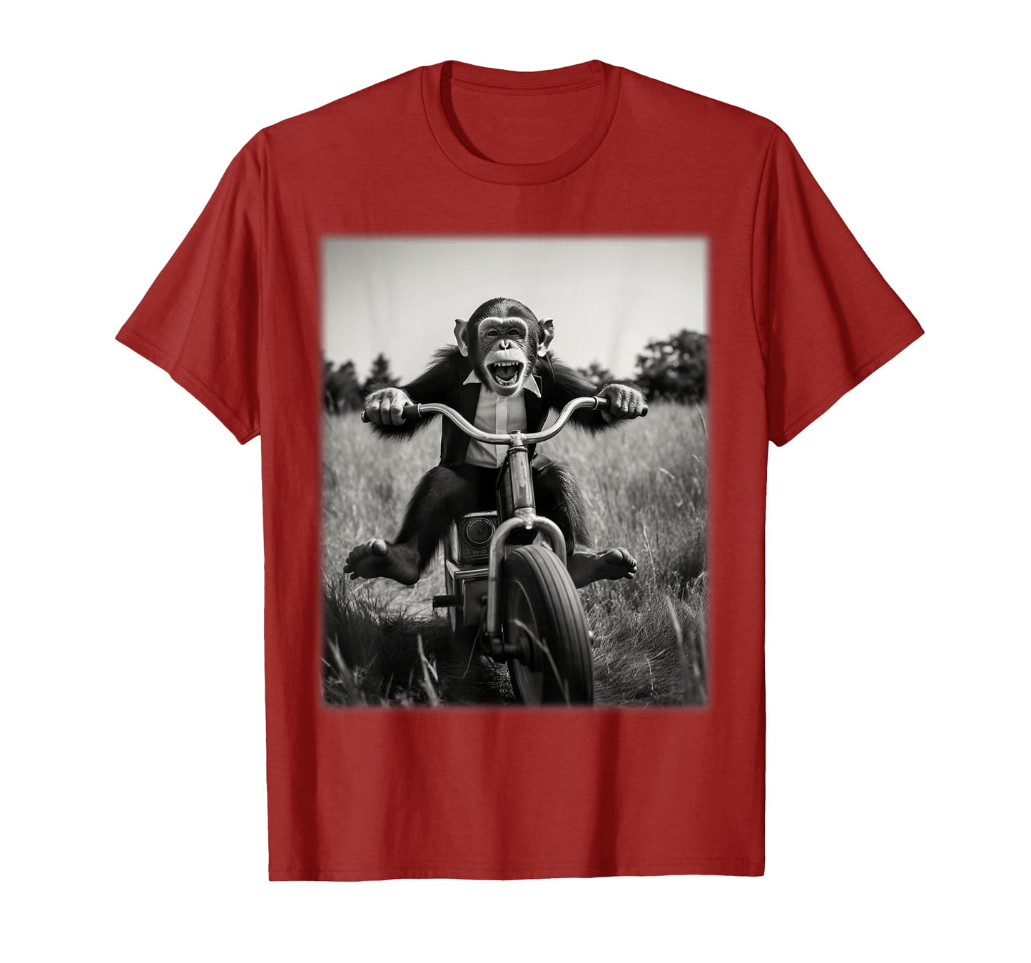 Funny Cute Monkey Chimp Riding Vintage Bicycle Men Woman T-Shirt