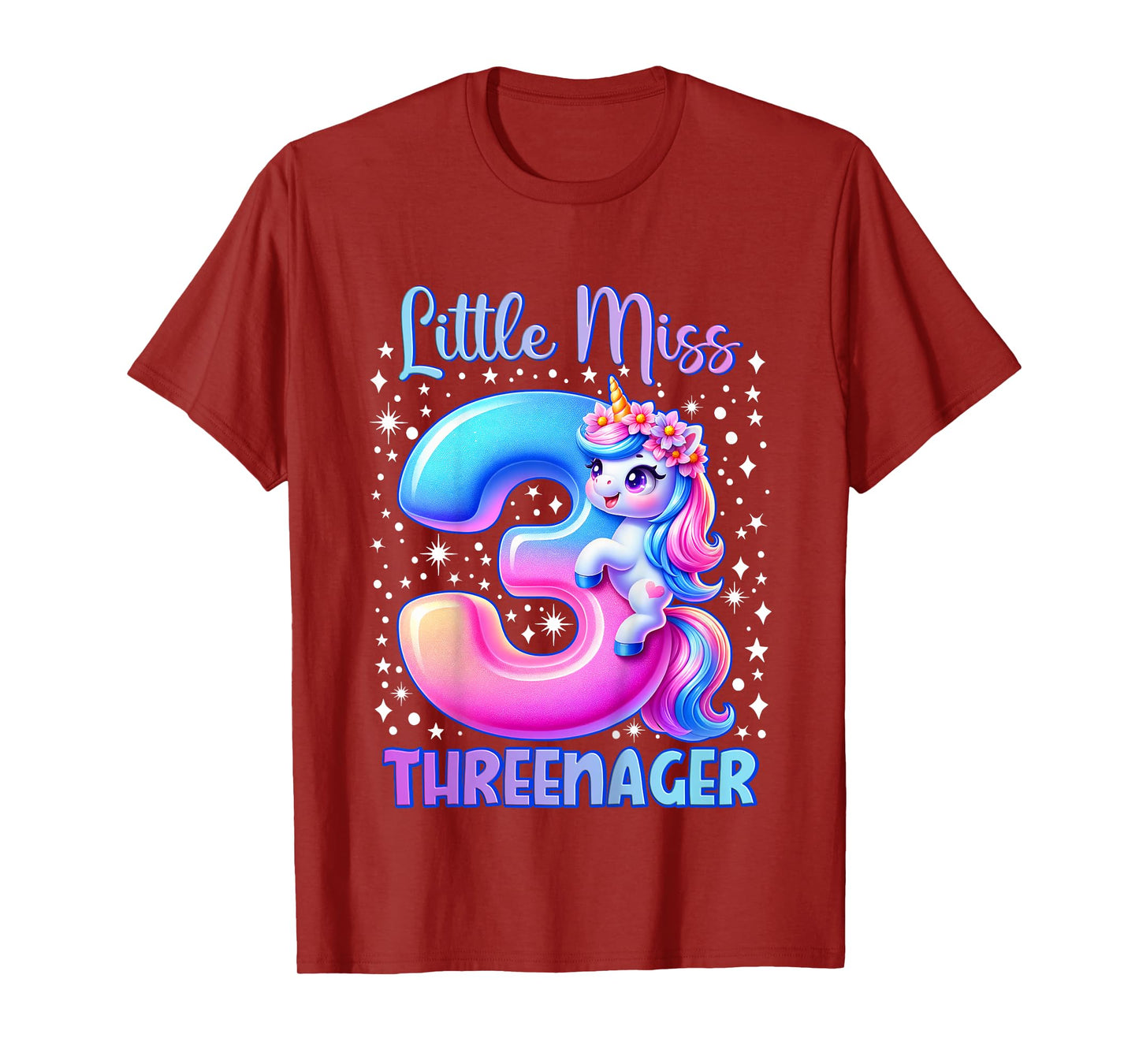 Little Miss Threenager Three 3rd Birthday Girls 3 Years T-Shirt