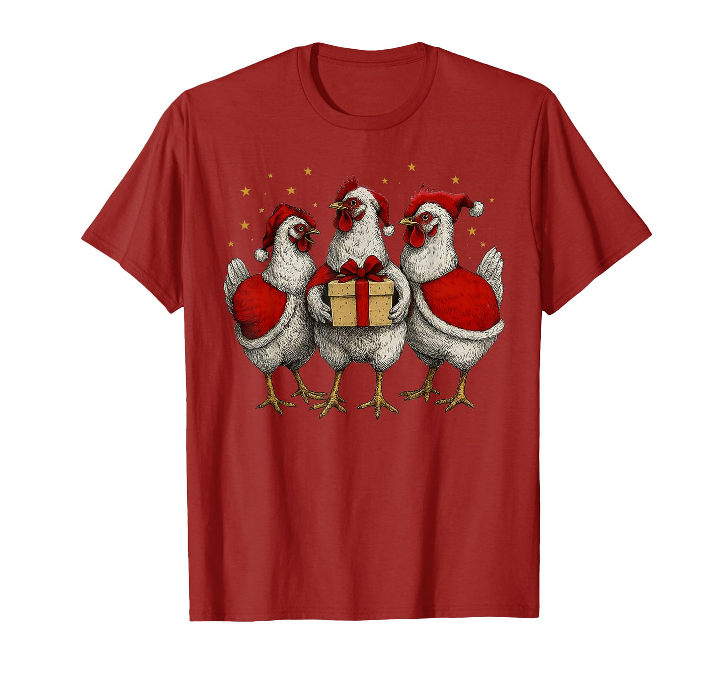 Funny Chicken Santa Xmas Tree Farm Merry Christmas Men Women T-Shirt