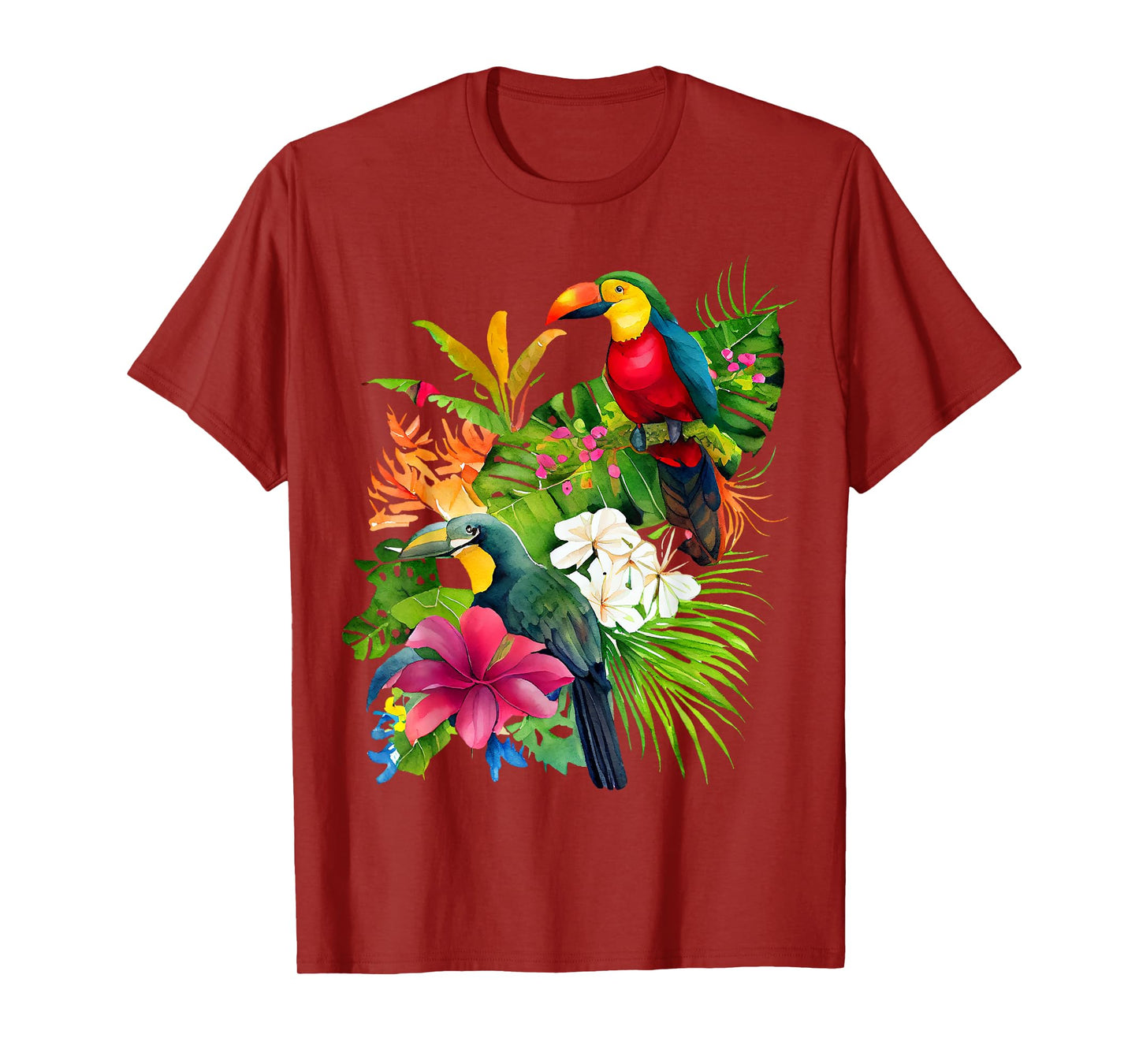 Tropical Bird Toucan Rainforest Jungle Greenery Flowers T-Shirt