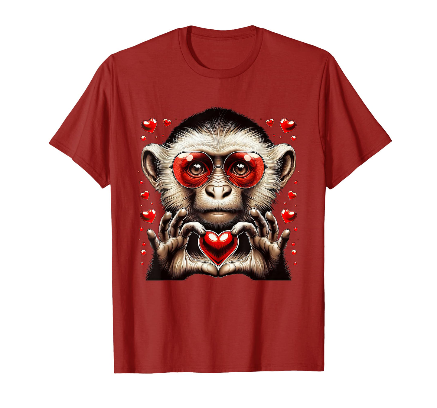 Heart Sign Hand Monkey Kids Mens Womens Monkey Valentine T-Shirt