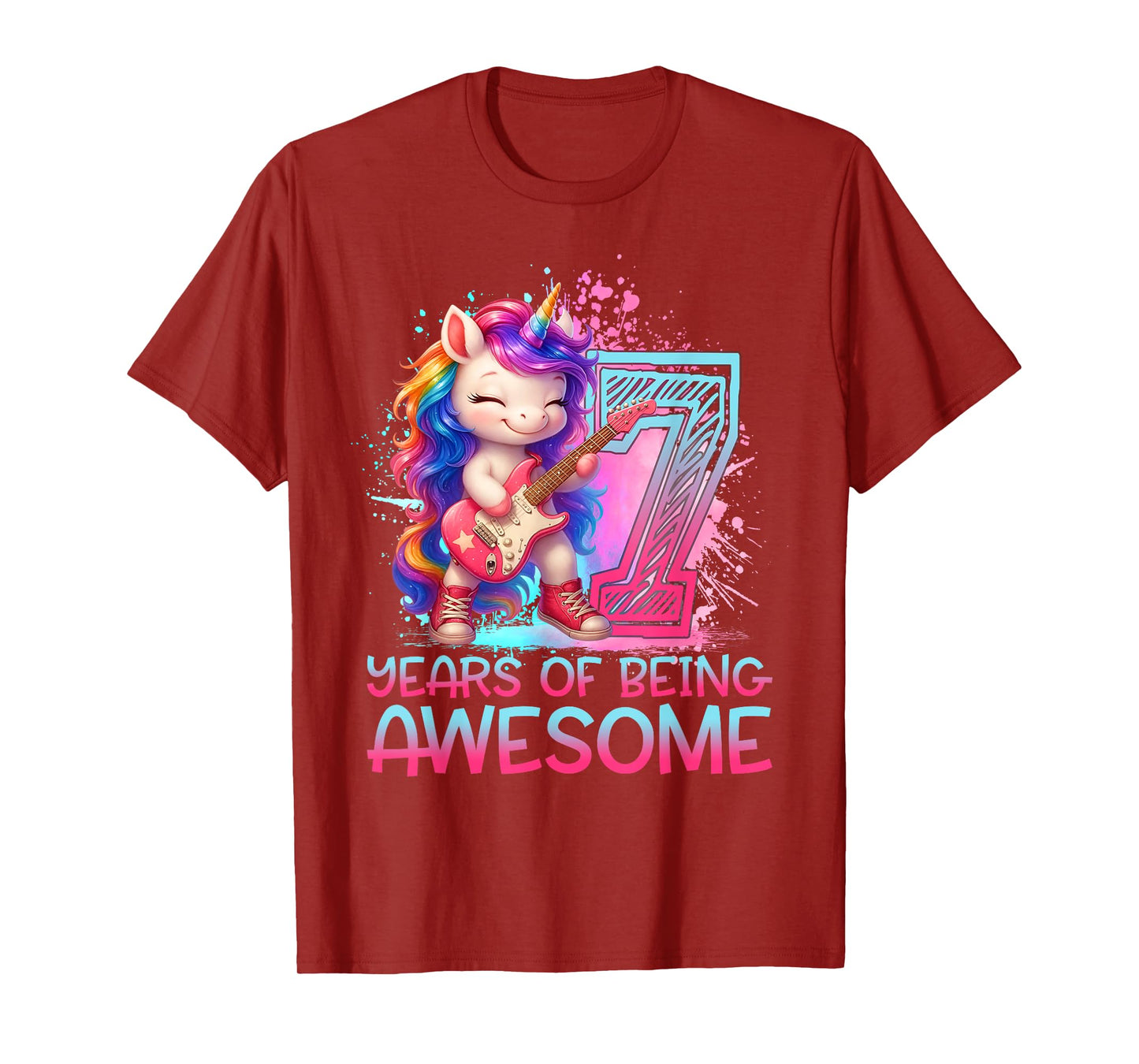 7 Years of Being Awesome Unicorn Rock and Roll 7th Birthday T-Shirt
