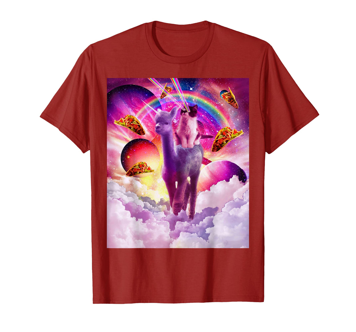 Cosmic Cat Riding Alpaca Unicorn T-Shirt