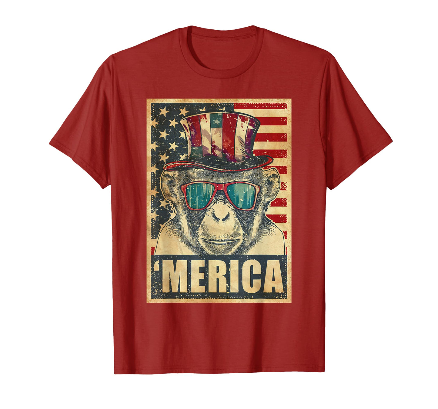 Monkey Merica Vintage American Flag 4th Of July T-Shirt