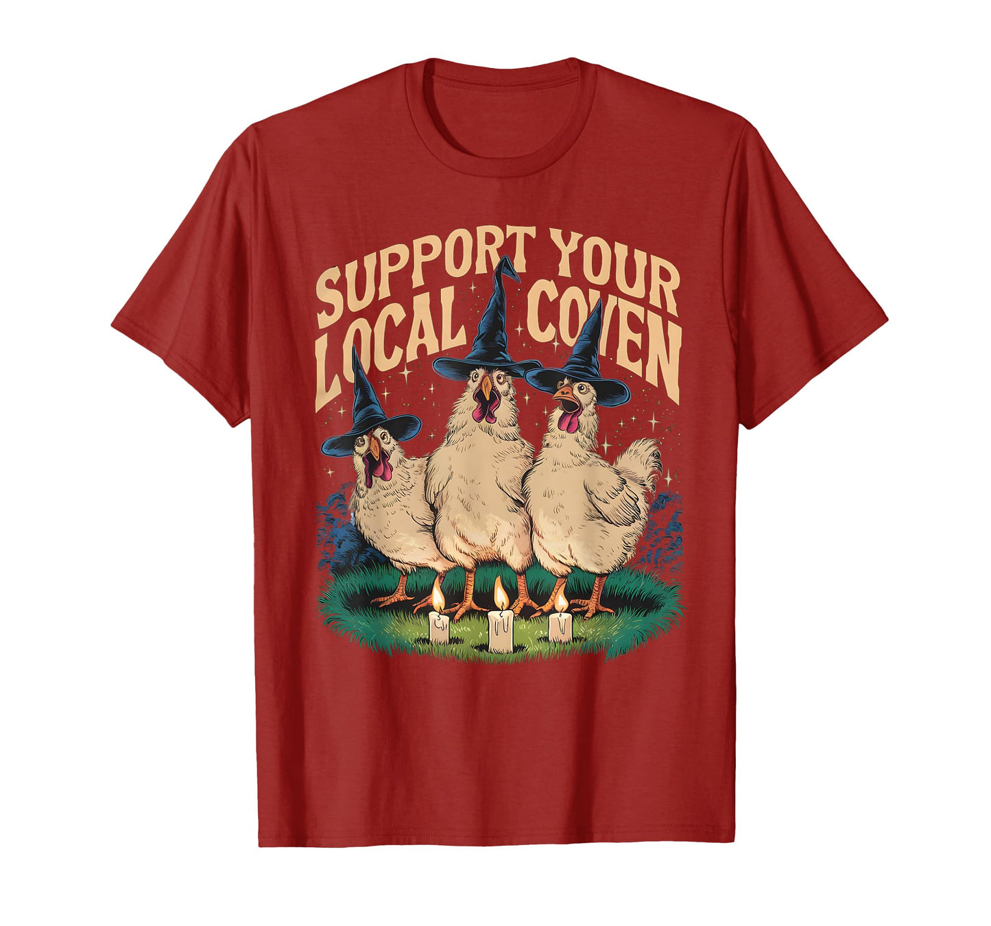 Support Your Local Coven Funny Farm Witch Chicken Halloween T-Shirt