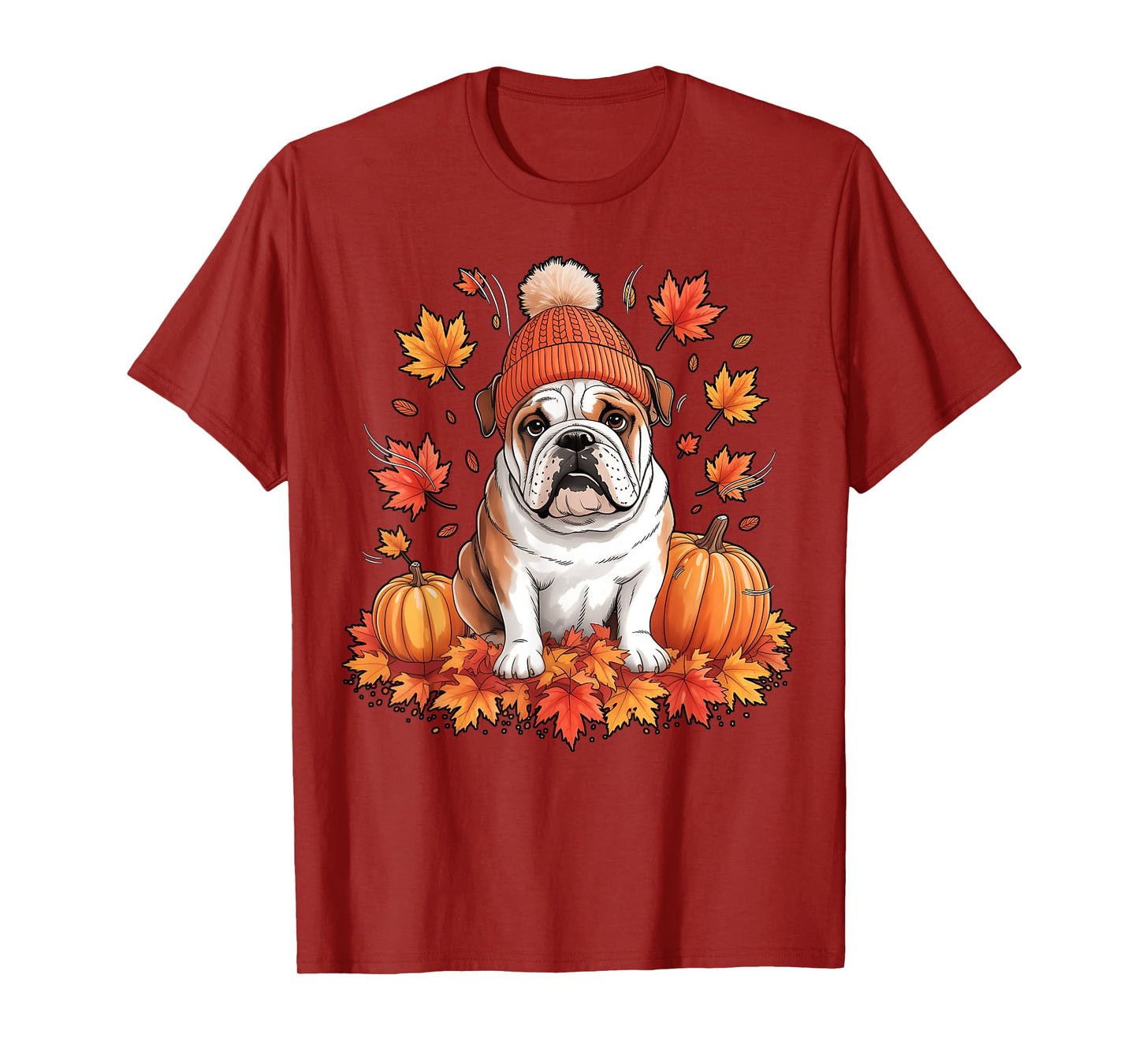 Funny English Bulldog Fall Scarf Autumn Leaves Dog Lovers T-Shirt