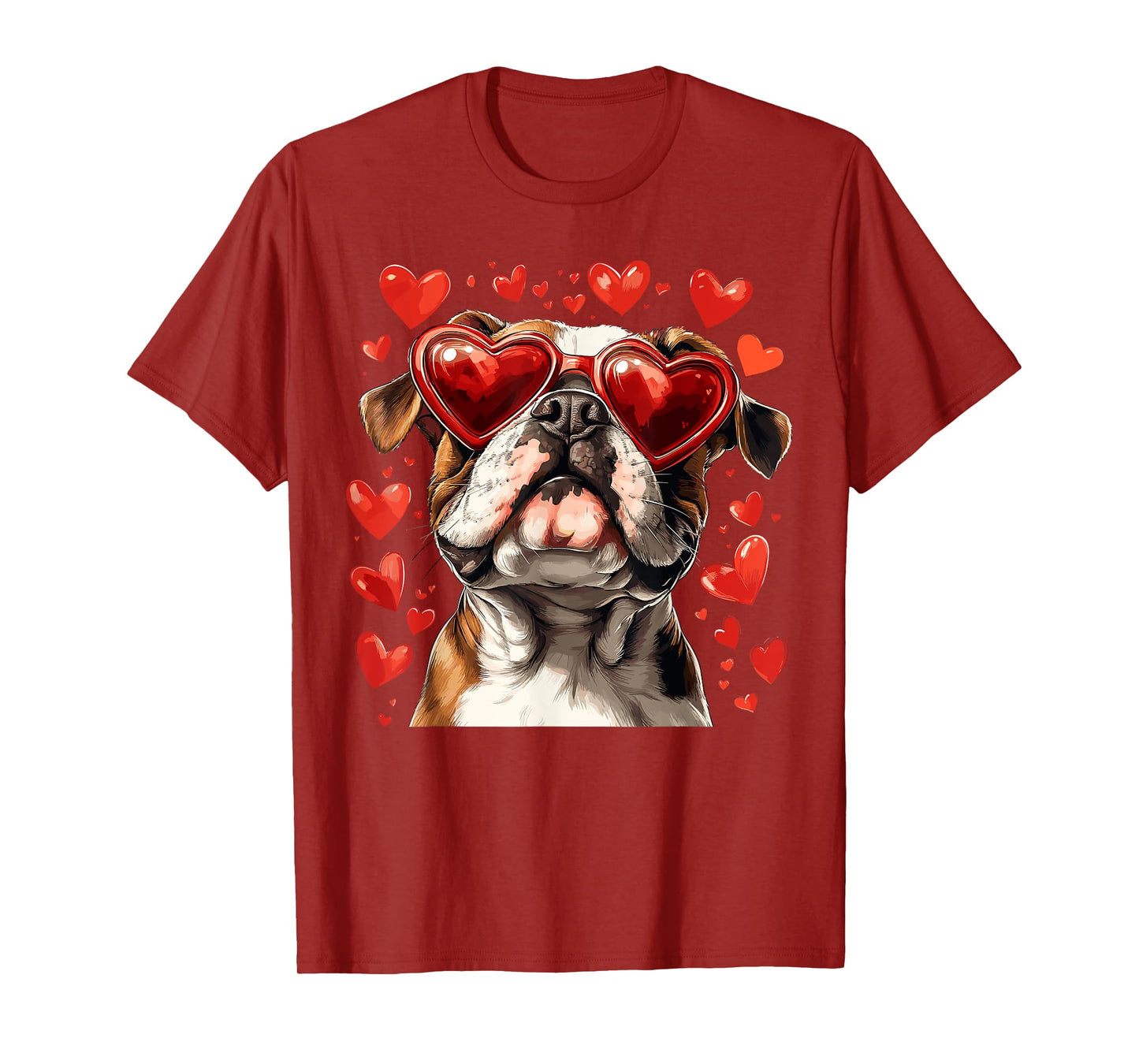 Bulldog Heart Glasses Cute Bulldog Valentine’s Day Dog Lover Men Women Kids T-Shirt
