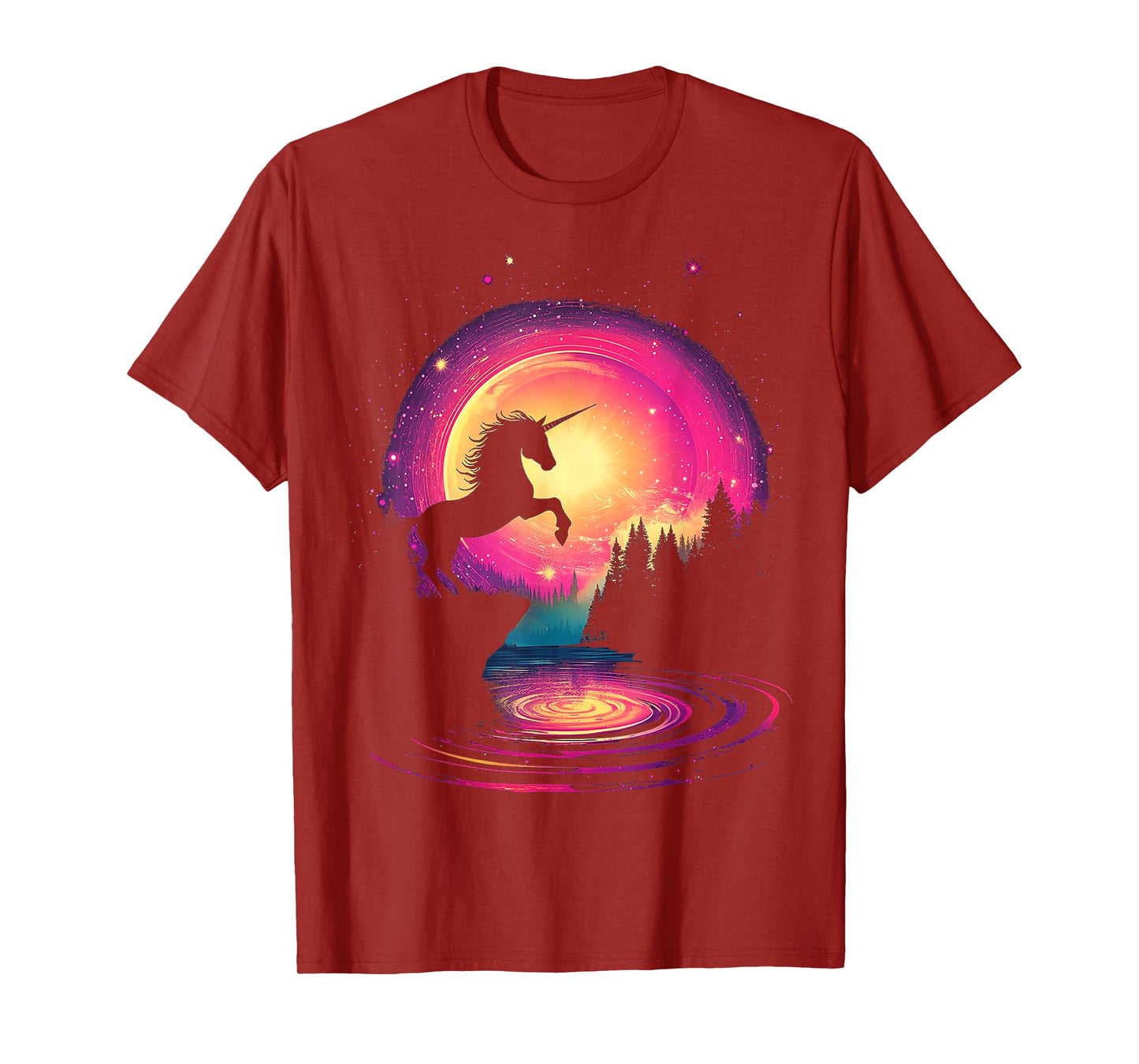 Unicorn Mythical Forest Motif Fantasy Art Unicorn T-Shirt
