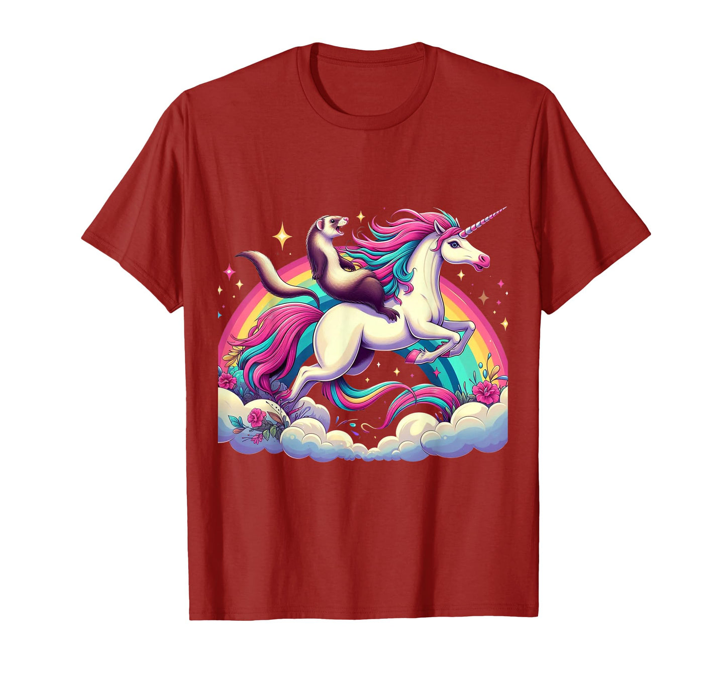 Ferret Riding Unicorn Boys Girls Men Women Kids Rainbow T-Shirt