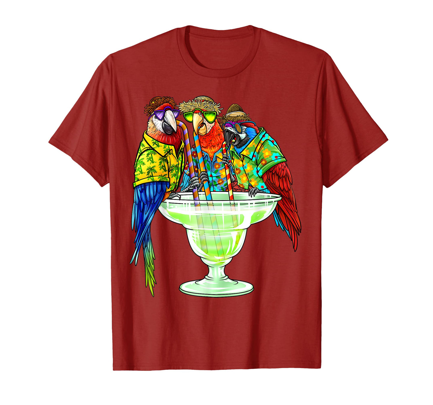 Parrots Drinking Margarita Hawaiian Vacation Birds T-Shirt