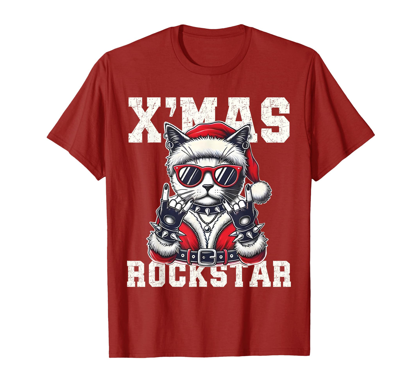 Christmas Rockstar Santa Cat Rock Xmas Rocker Men Women Kids T-Shirt
