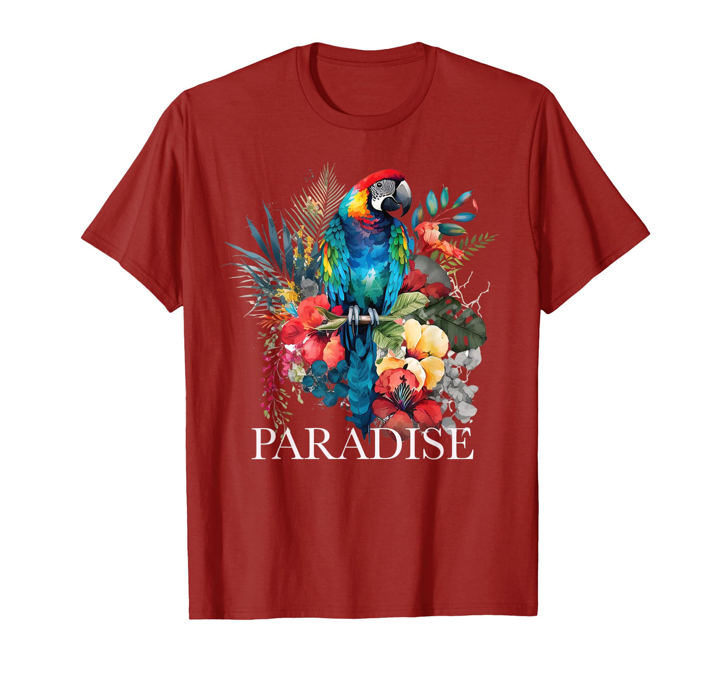 Paradise Parrot Tropical Bird Vacation Beach Flower Hawaiian T-Shirt for Men Women Kids