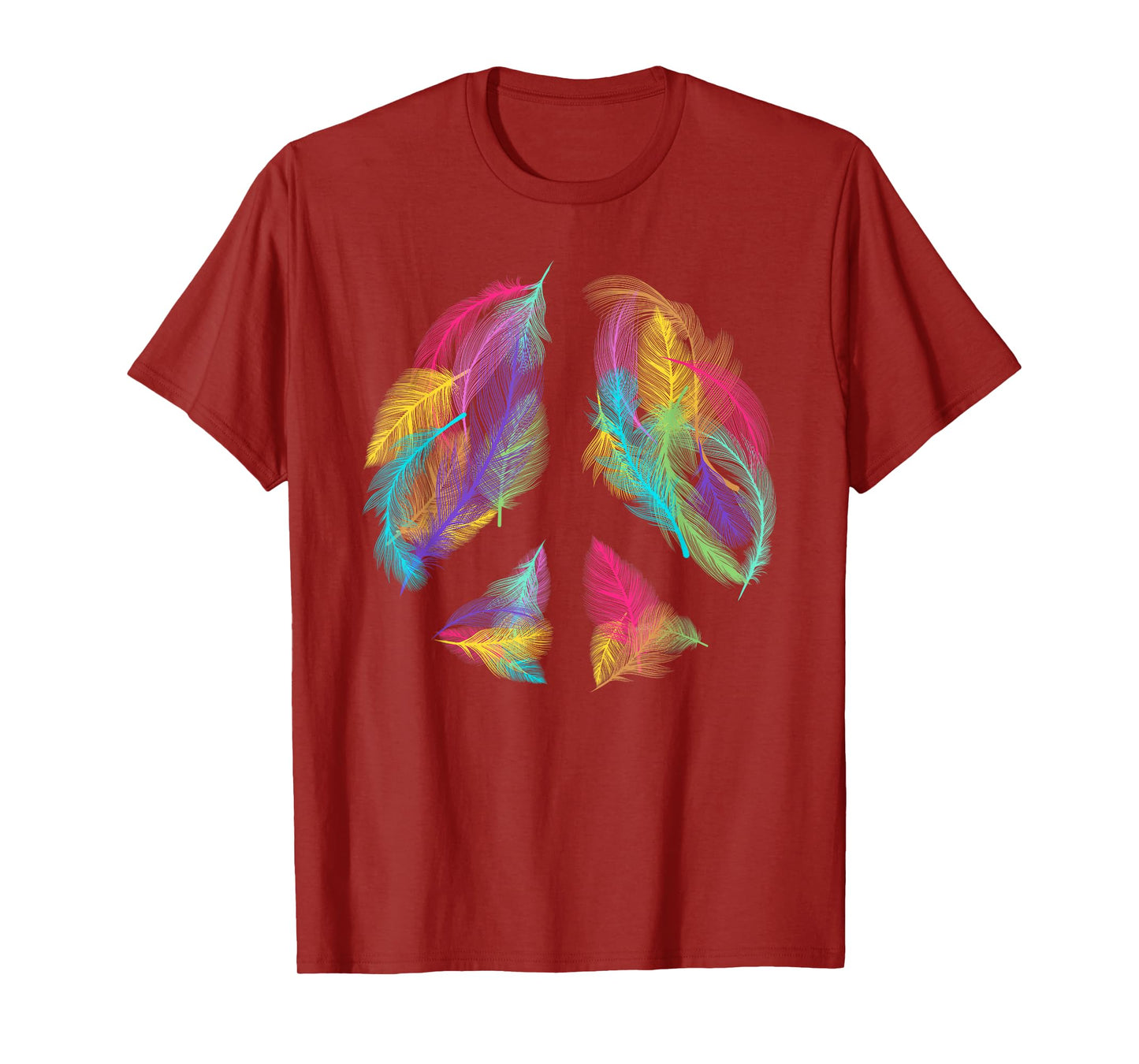 Peace Sign Colorful Feathers Hippie Peace Symbol Retro T-Shirt