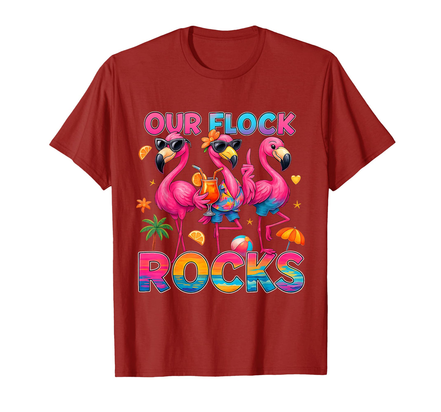 Summer Vacation Family Matching Our Flock Rocks Flamingo T-Shirt
