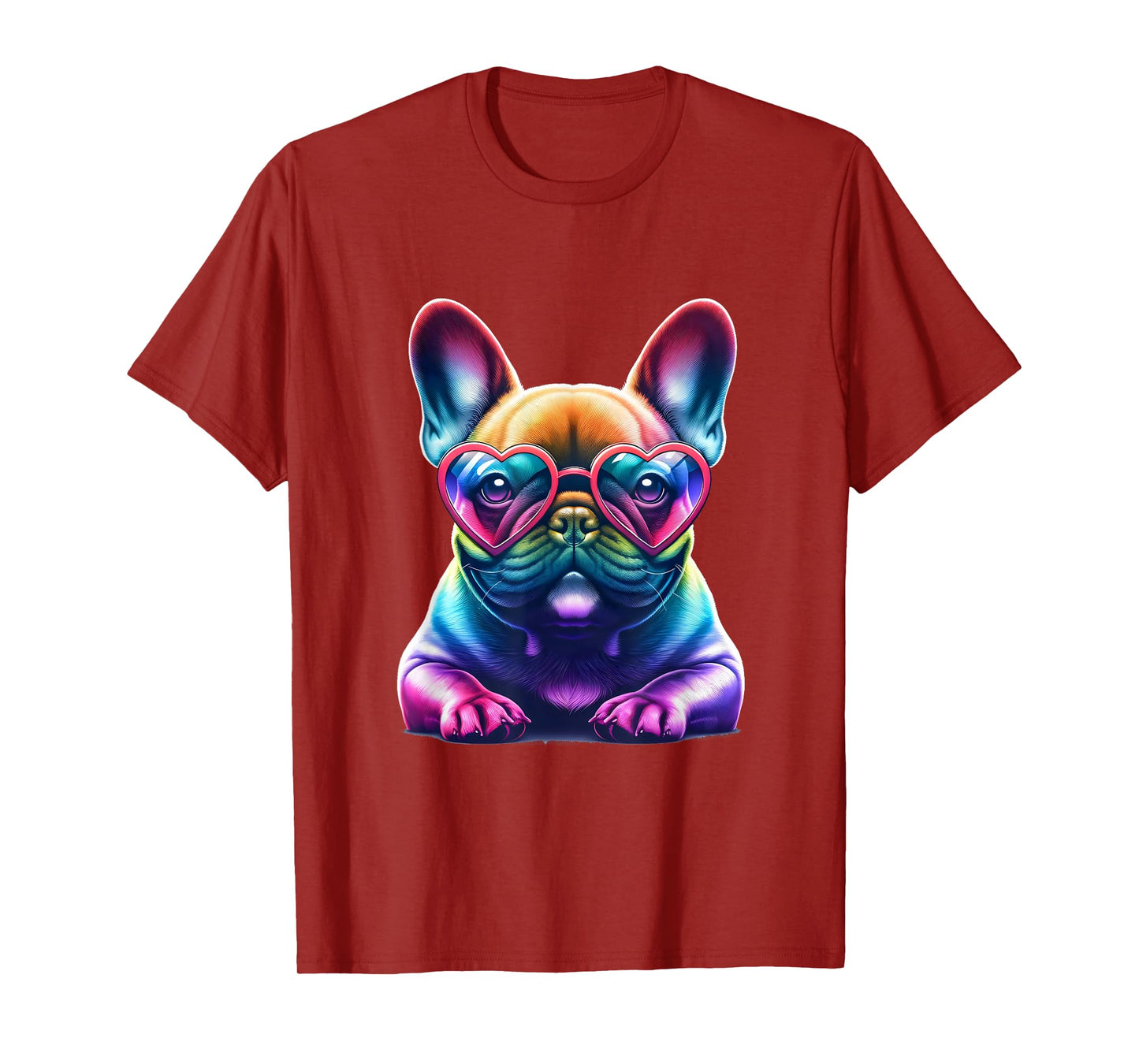 Rainbow Frenchie Wearing Heart Glasses Puppy Love Dog Funny T-Shirt