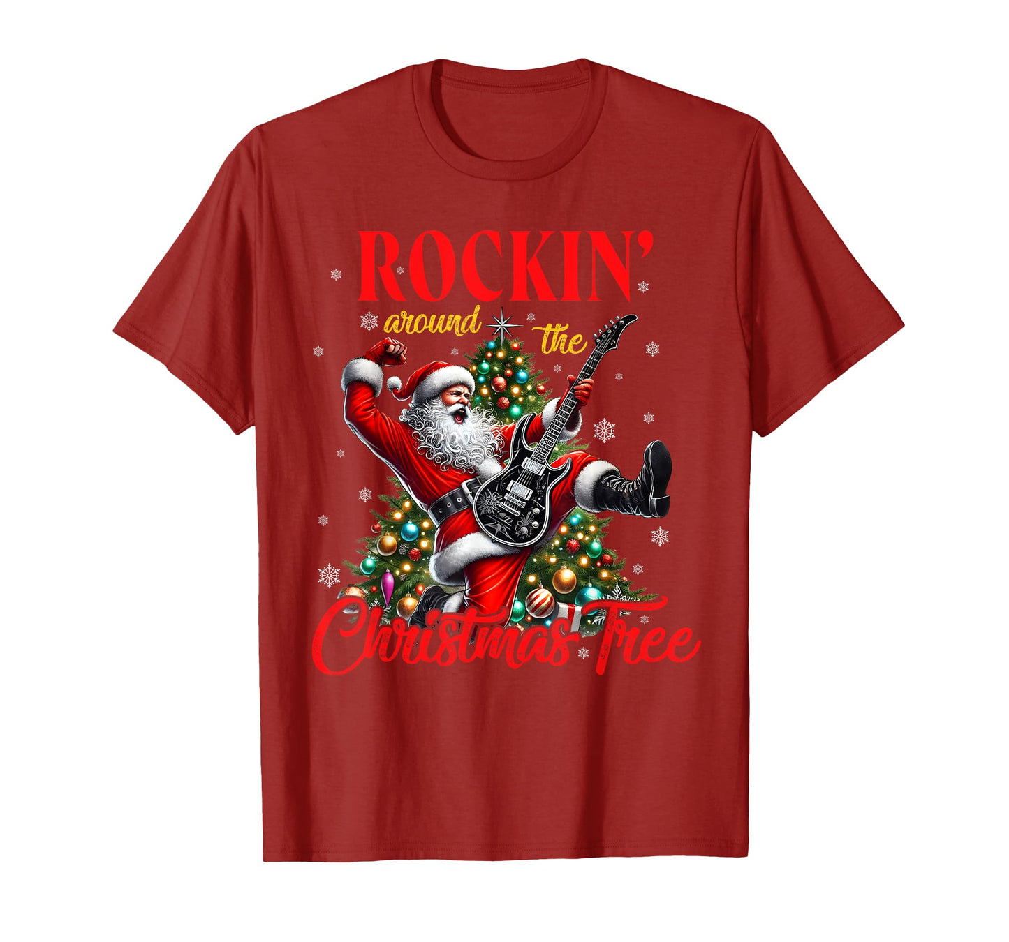 Rocking Around the Christmas Tree Santa Rock And Roll Guitar T-Shirt
