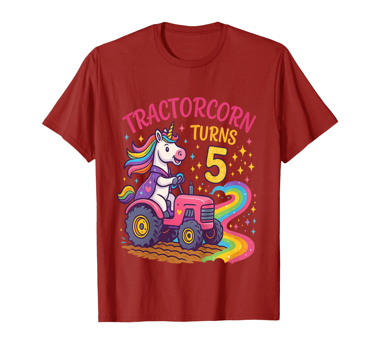 Kids Funny Unicorn Tractors 5th Birthday Girls Kids T-Shirt