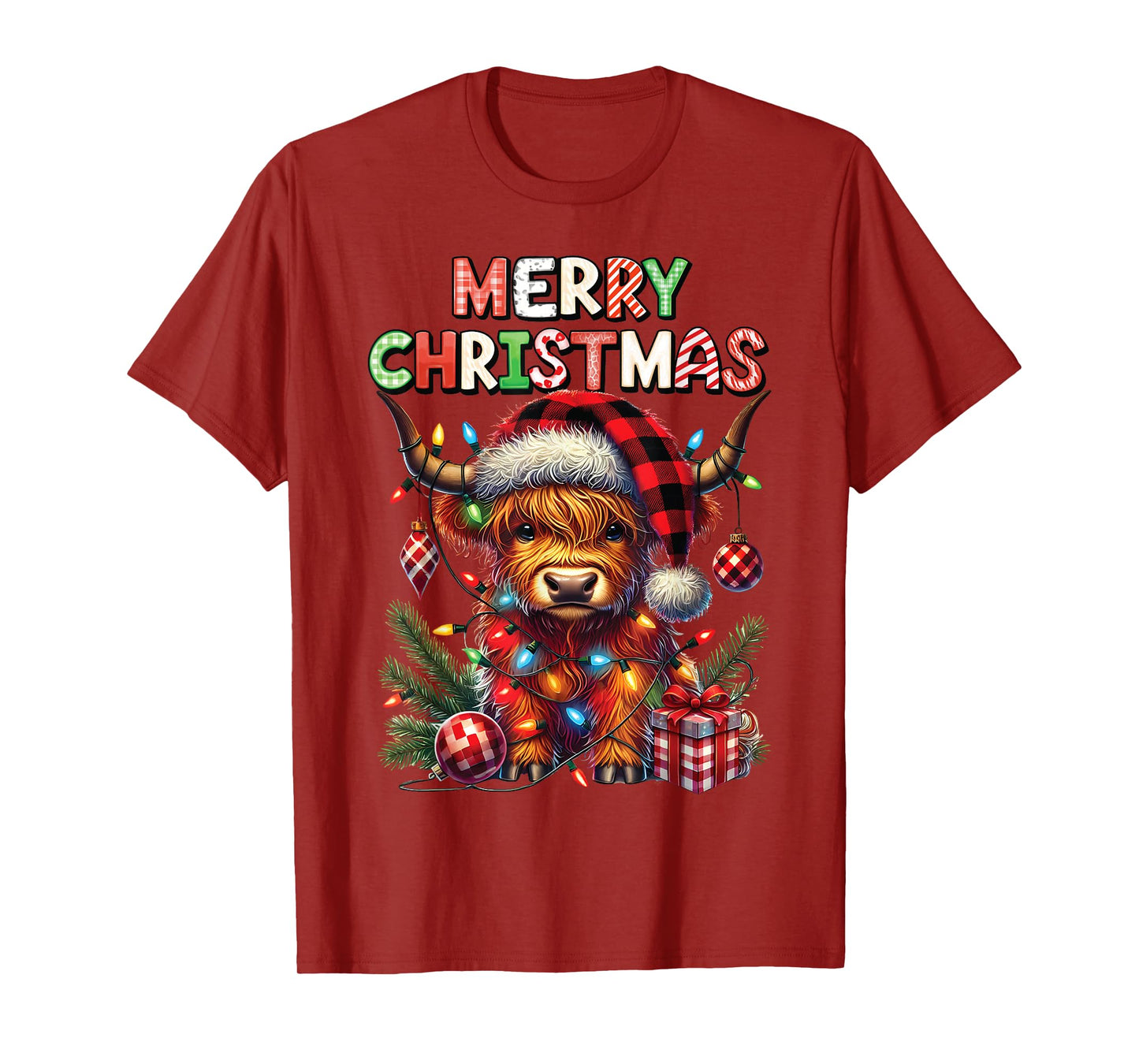 Merry Christmas Scottish Highland Cow Xmas Farm Animal Lover T-Shirt