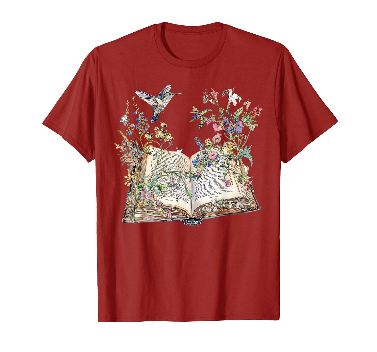 Floral Book Hummingbird Nature Librarian Reading Book Lover T-Shirt