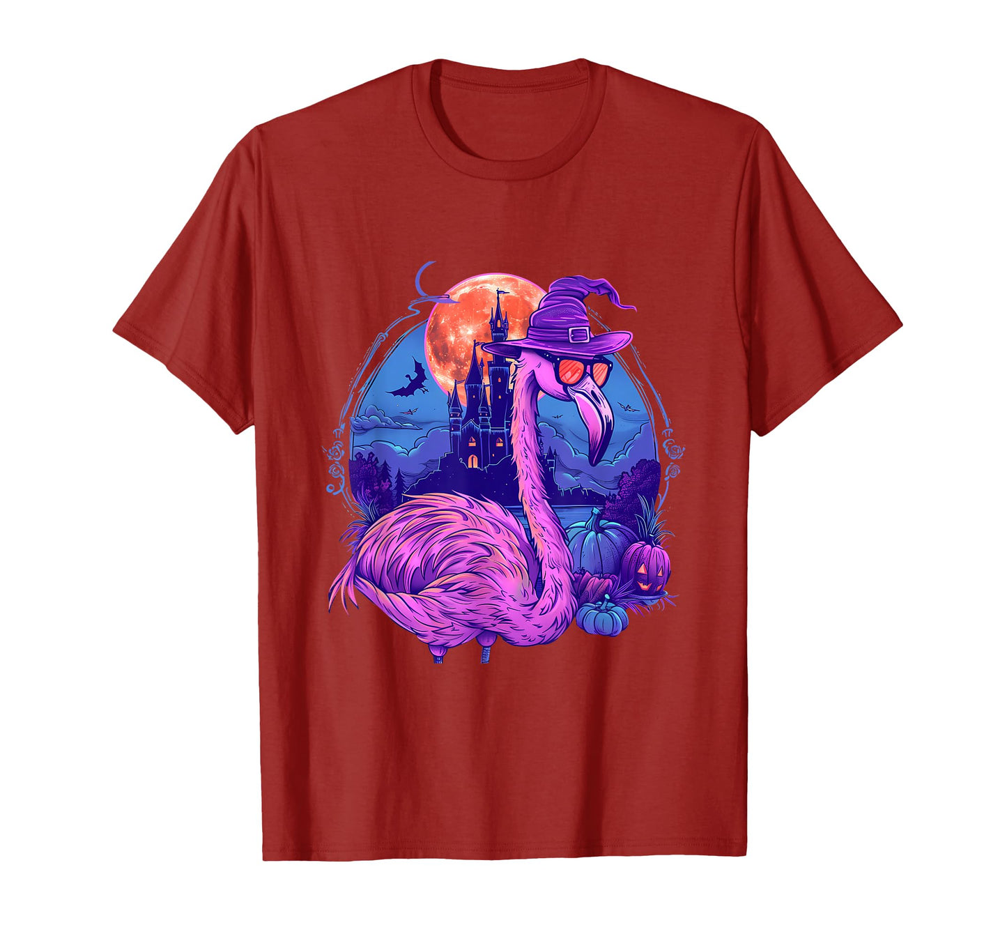 Halloween Flamingo Pumpkin Trick Or Treat Haunted Castle T-Shirt
