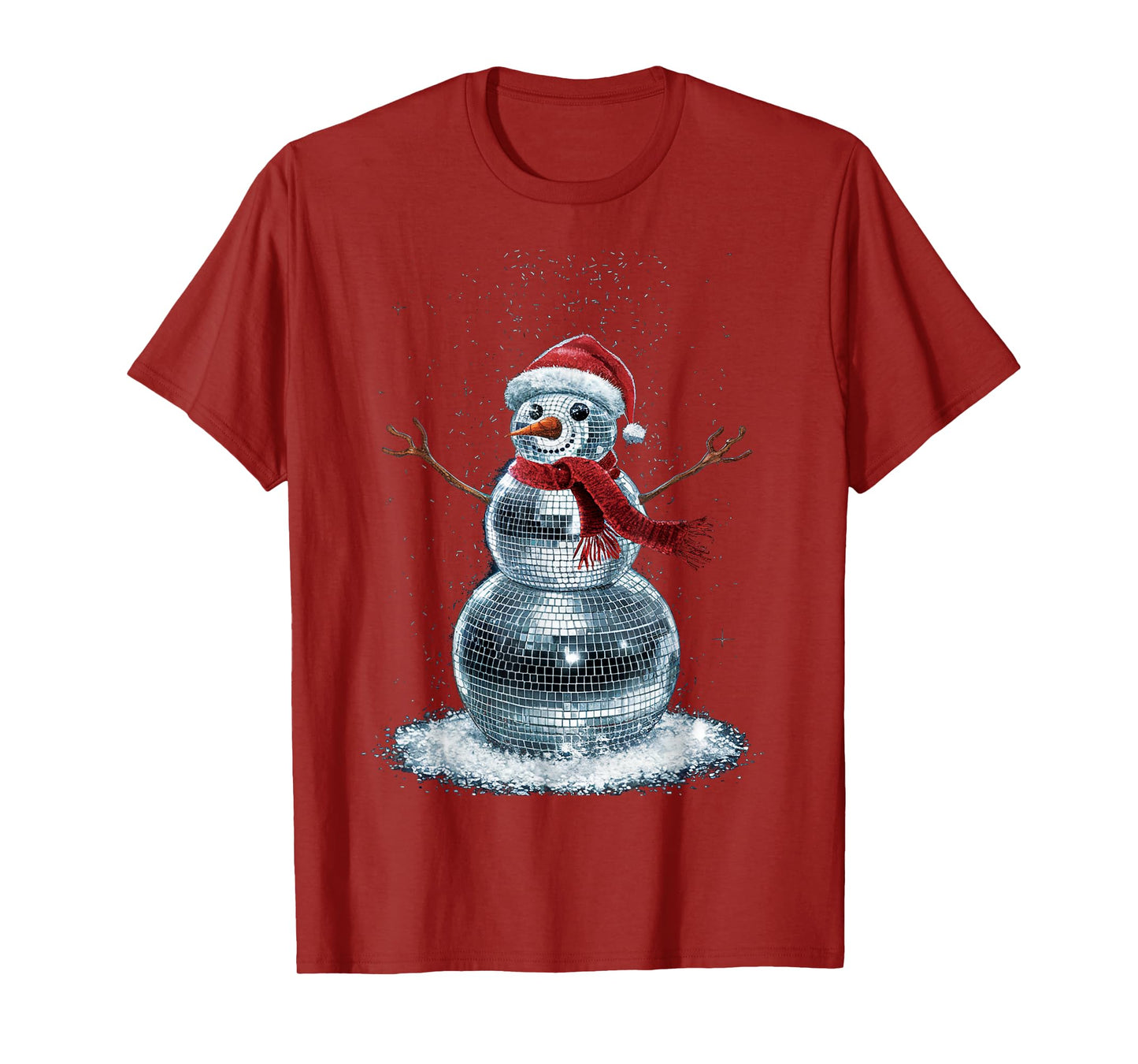 Snowman Christmas Retro Santa Hat Disco Ball Matching Family T-Shirt