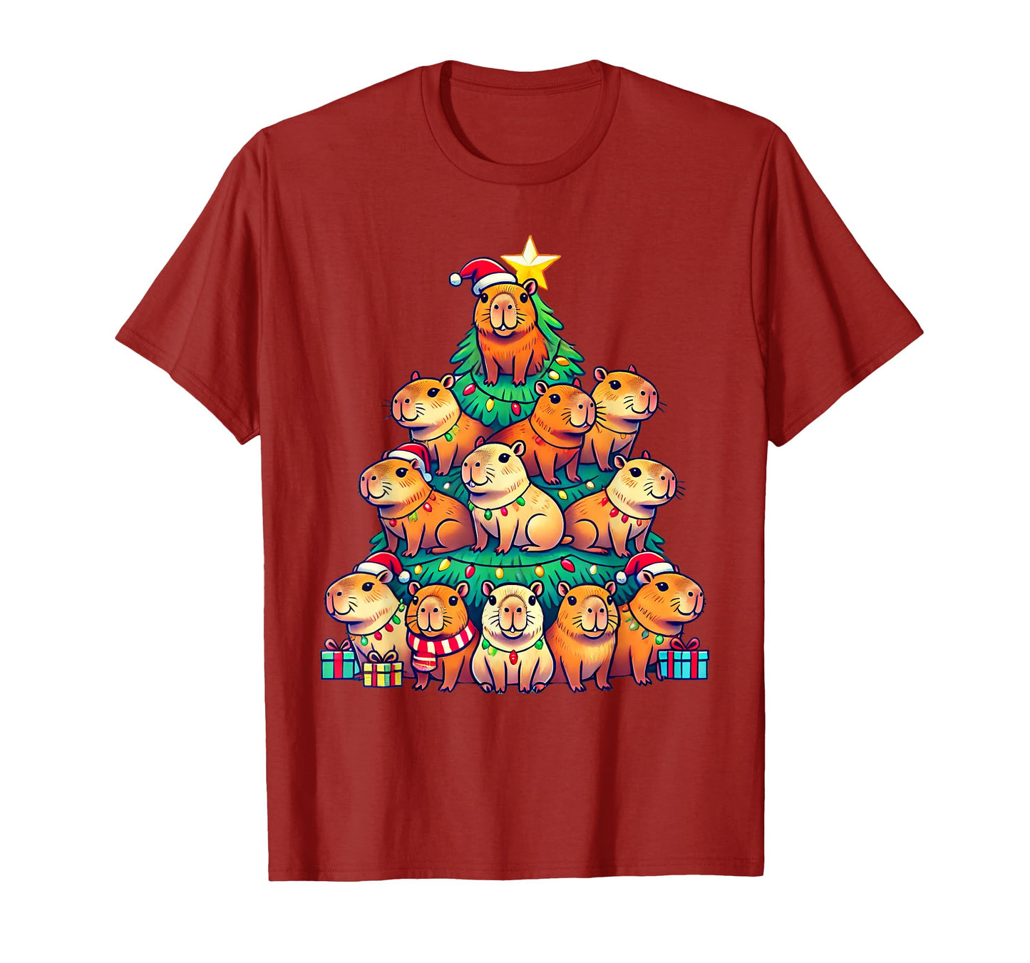 Capybara Christmas Tree Apparel Unisex-Adult Capybara Xmas T-Shirt