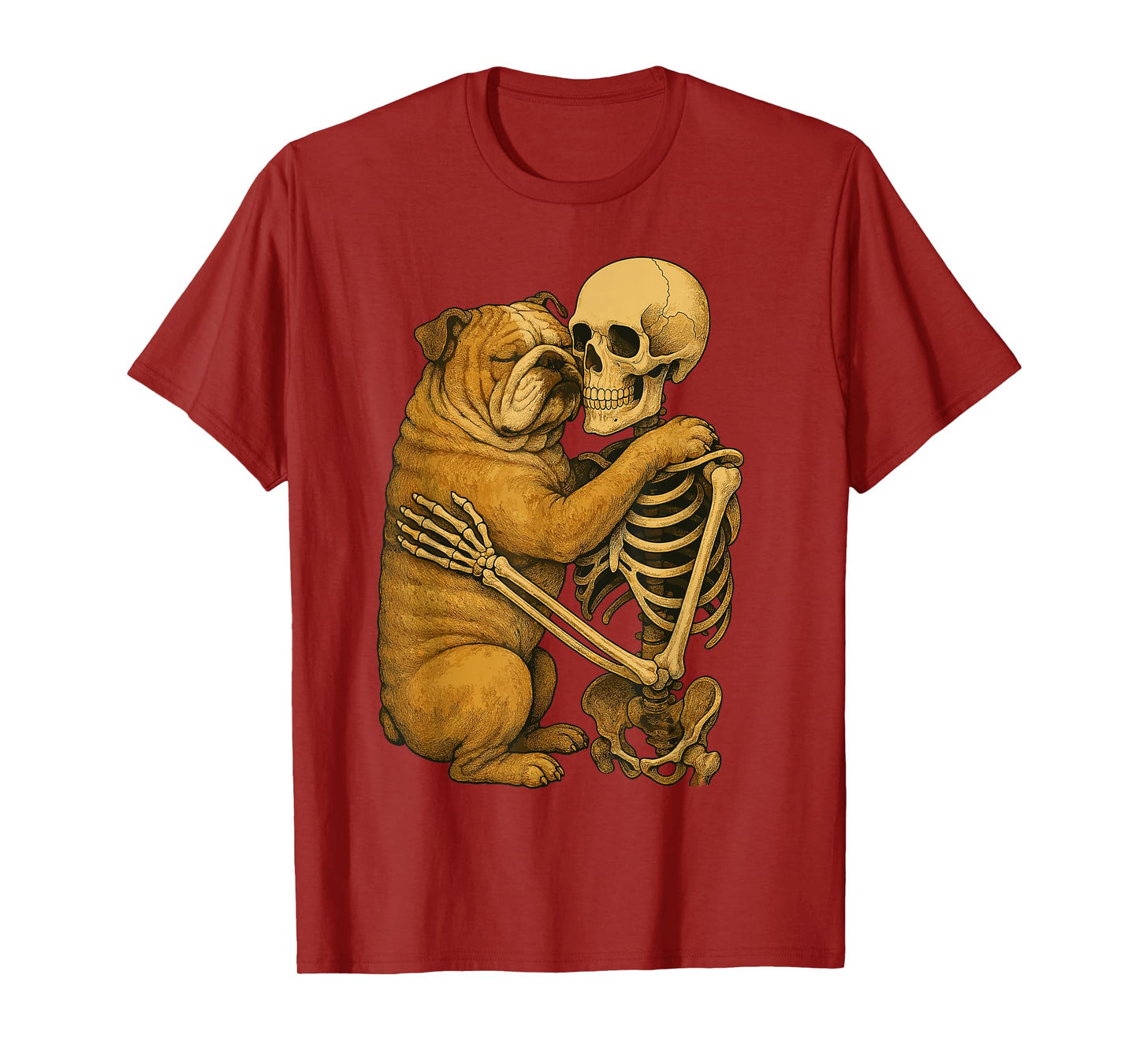 Skeleton Hugging English Bulldog T-Shirt