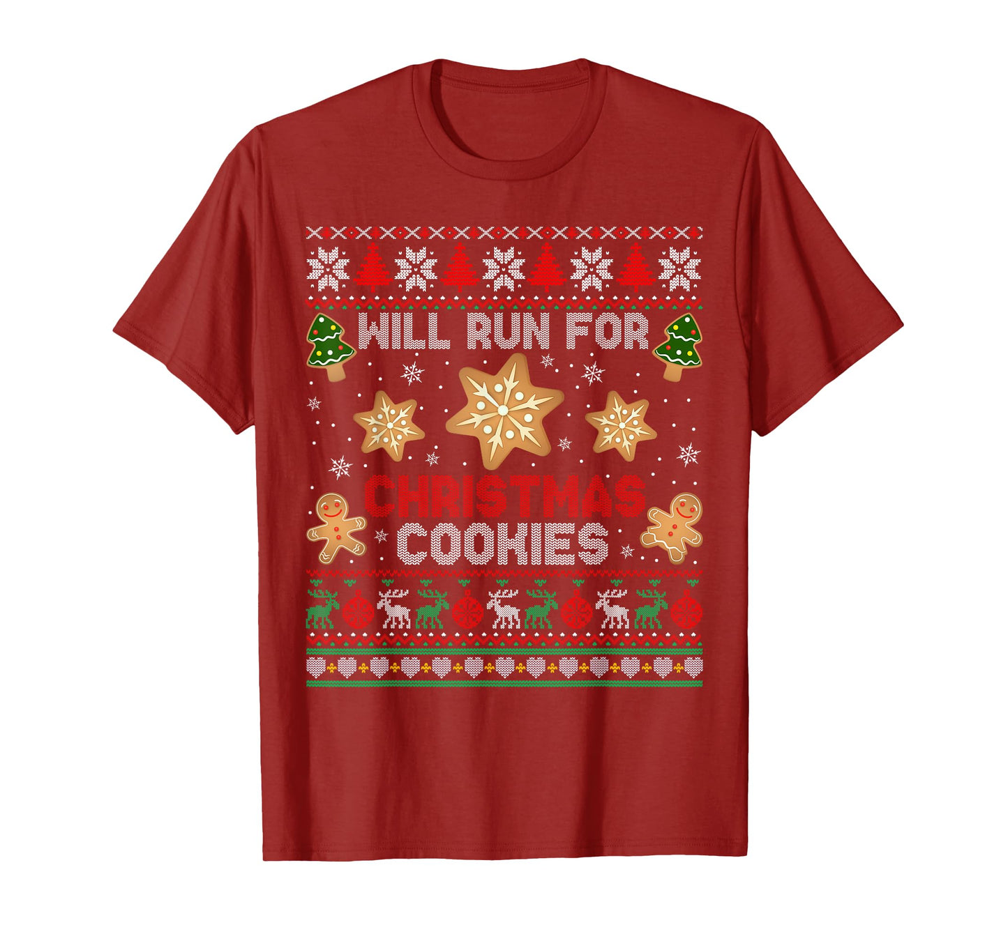 Will Run For Christmas Cookies Gingerbread Lover Ugly Xmas T-Shirt