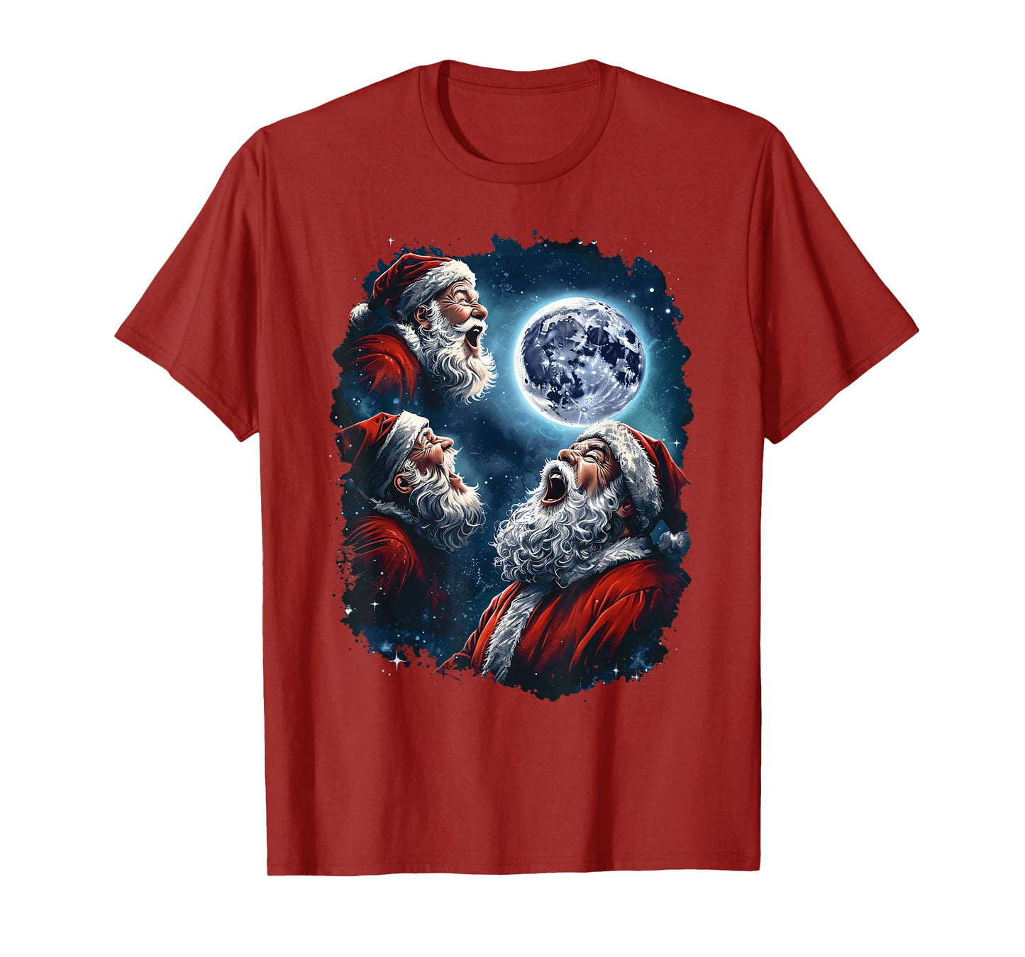 Three Santa Claus Moon Howling Funny Christmas Holiday Meme T-Shirt