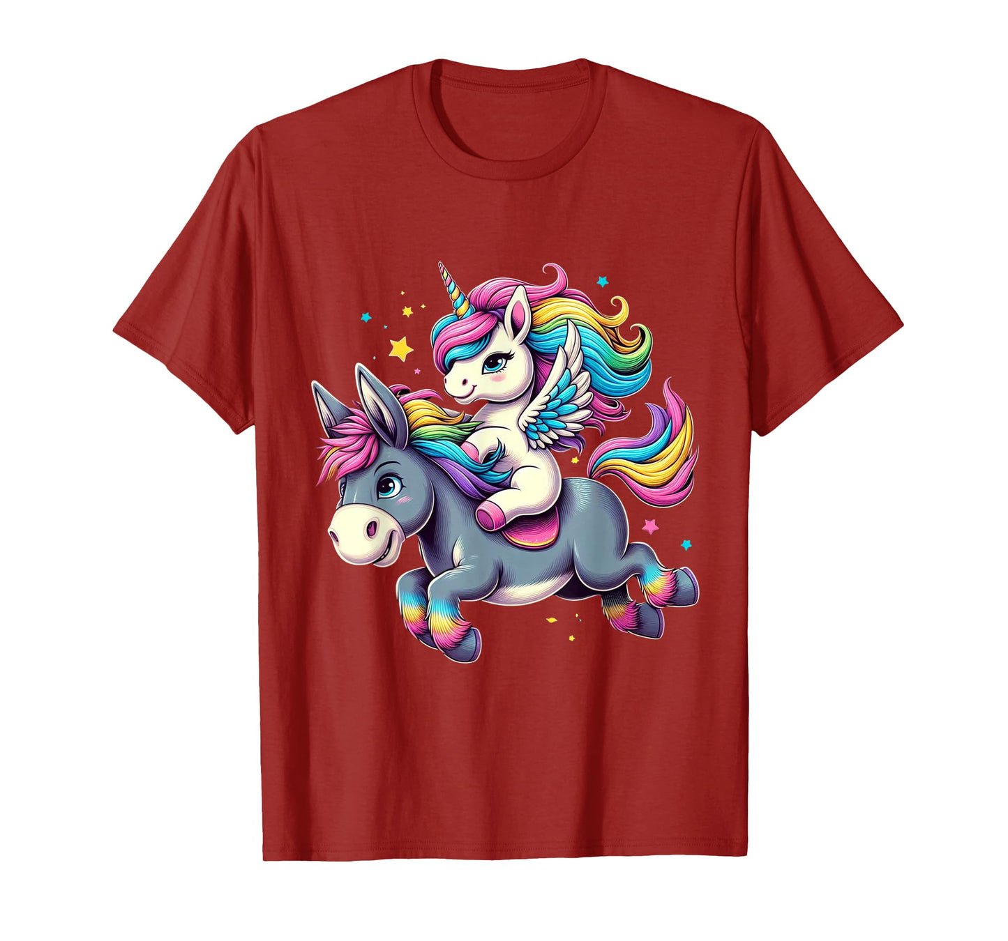 Unicorn Riding Donkey Boys Girls Men Women Kids Rainbow T-Shirt