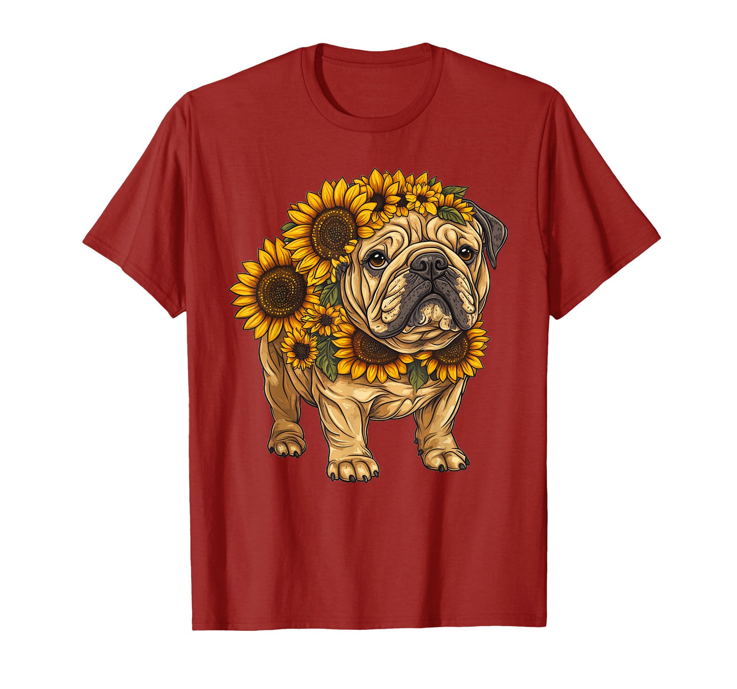 Sunflower English Bulldog Dog Flower Gardening Floral T-Shirt