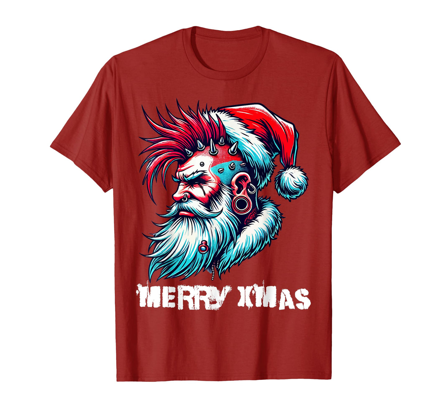 Merry X-Mas Punk Rock Santa Claus Christmas Holiday T-Shirt