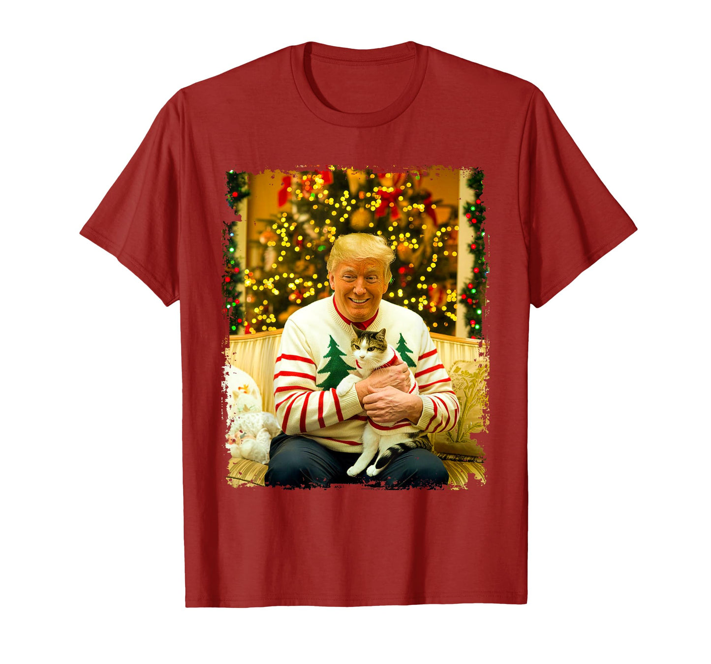 Funny Trump Christmas Sweater for Cat Lovers Xmas Pajamas T-Shirt