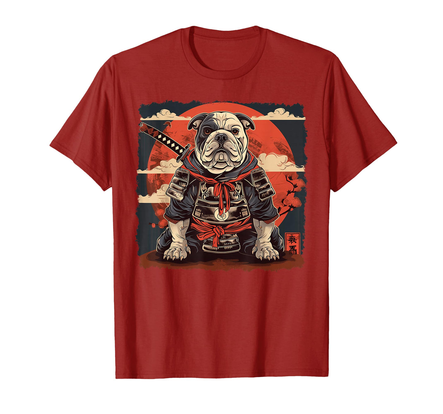 Bulldog Dog Japanese Art Samurai Ukiyo-e Vintage T-Shirt