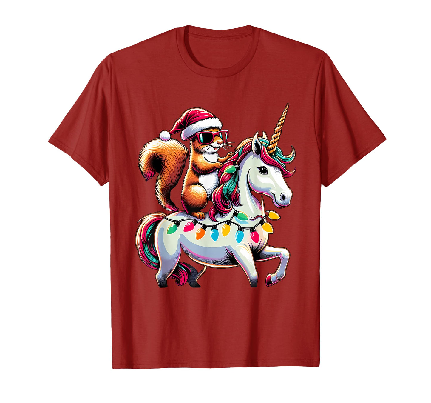 Christmas Lights Squirrel Riding Unicorn T-Shirt