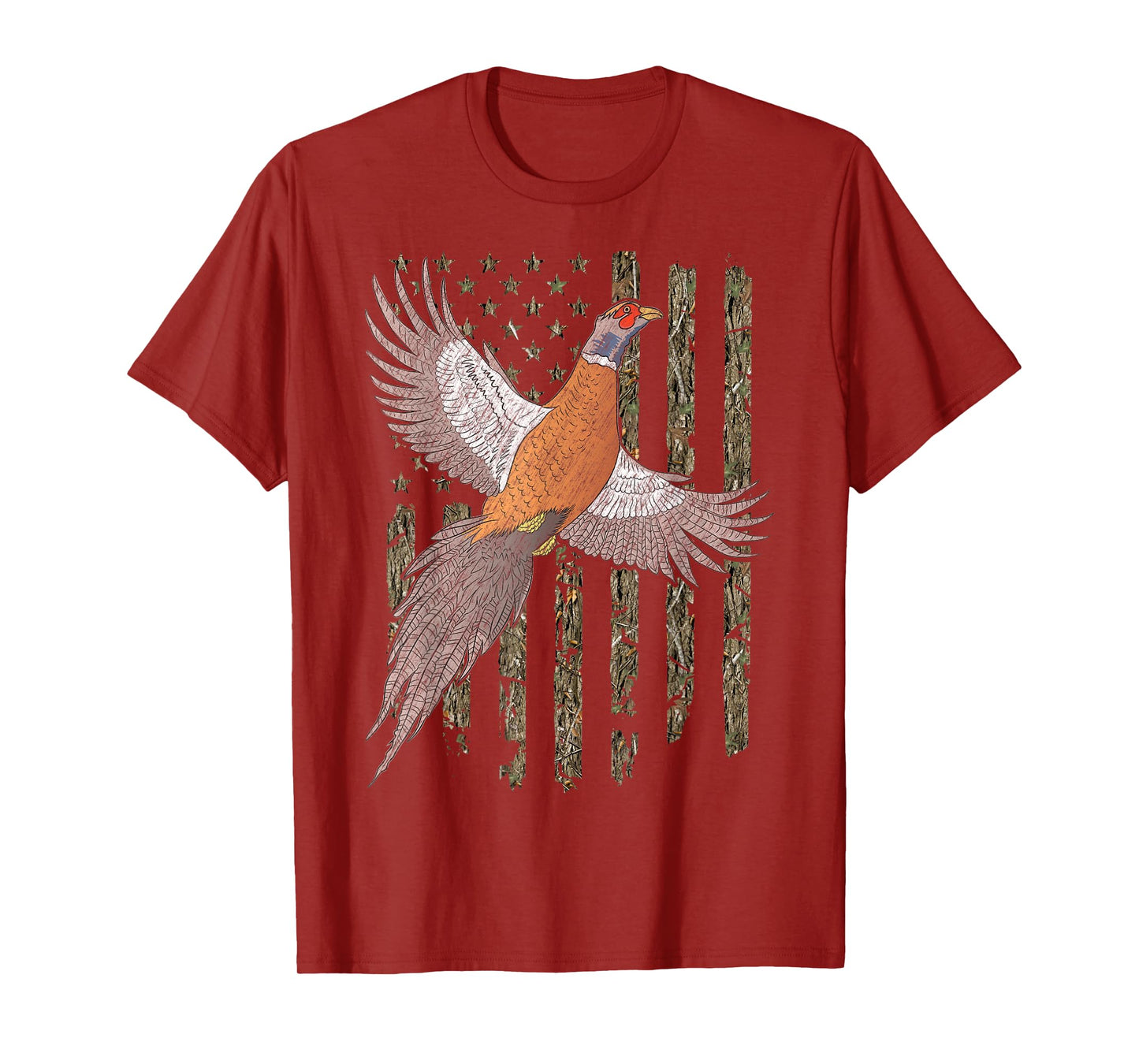 Pheasant Bird Hunting Usa American Flag Tree Camouflage T-Shirt