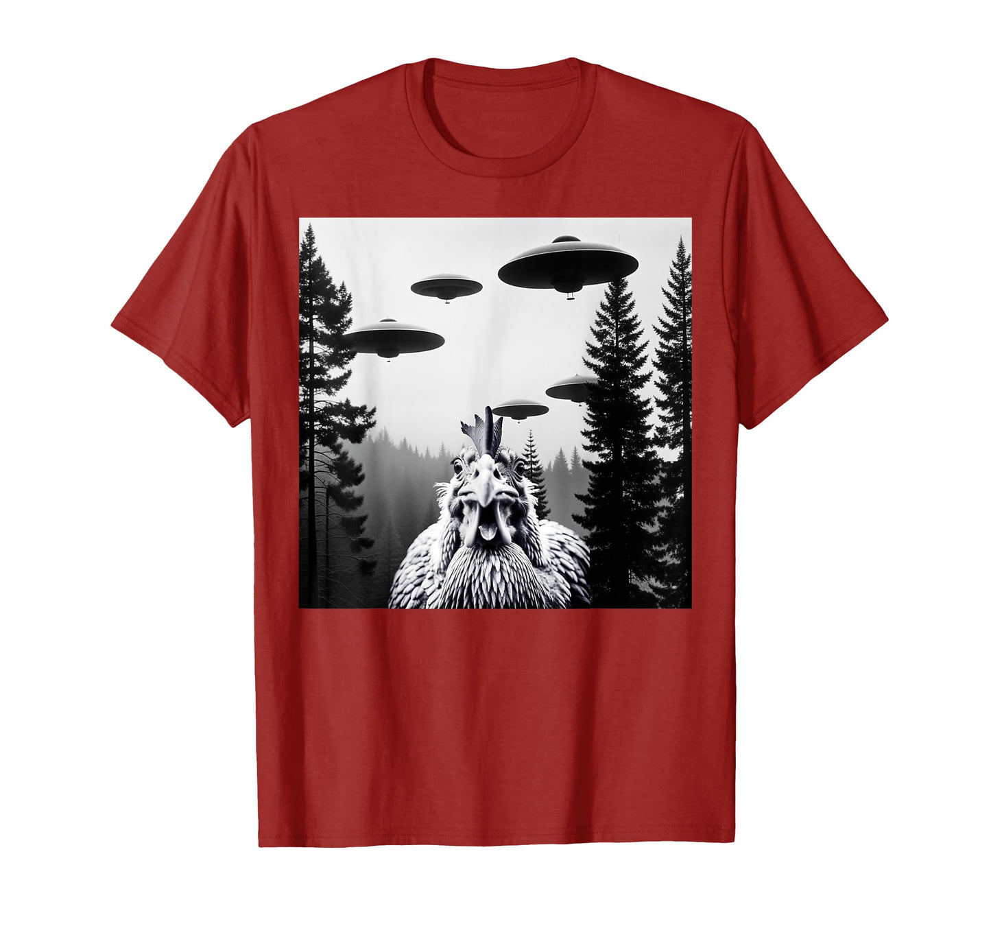 Funny Chicken With Alien UFO Spaceship. Chicken And Alien T-Shirt
