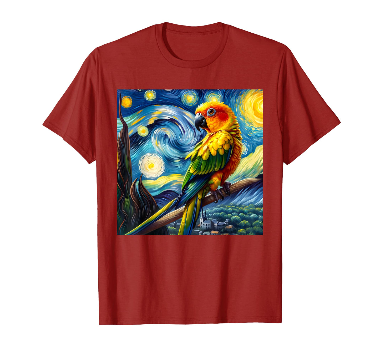 Sun Conure Mom Starry Night Sky Art Van Gogh Bird Parrot T-Shirt