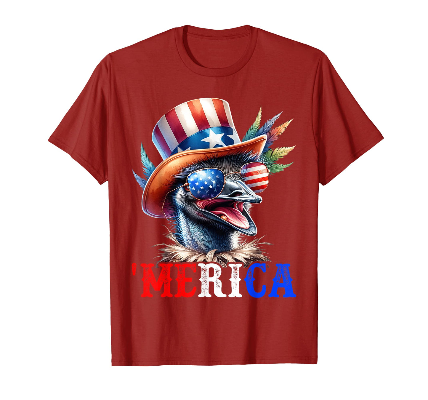 Merica Emu Patriotic 4th of July Funny Men Women T-Shirt
