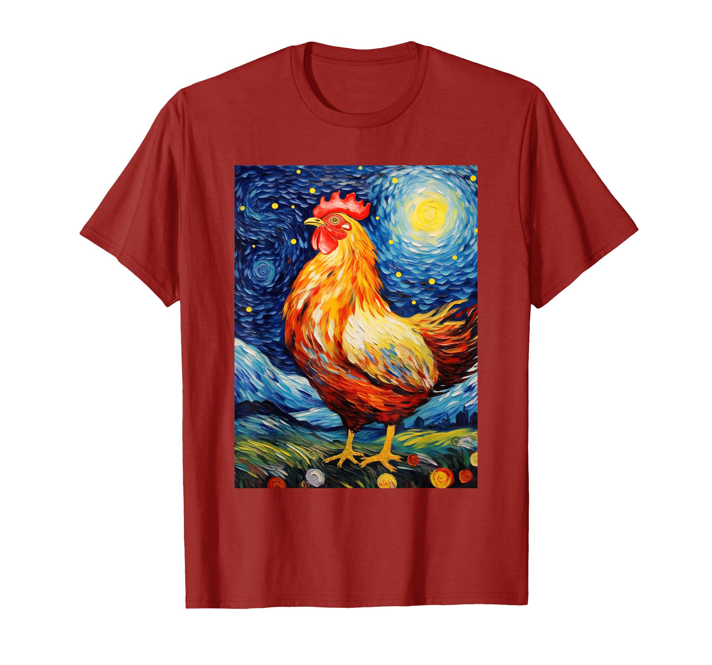 Chicken Starry Night Van Gogh Style Graphic T-Shirt