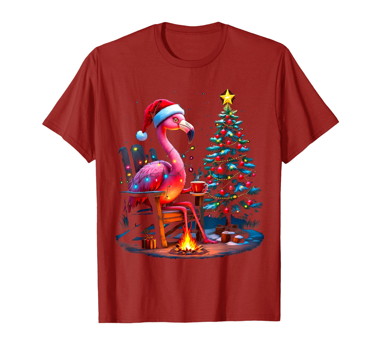 Funny Christmas Flamingo Santa Lights Winter Men Women Kids T-Shirt