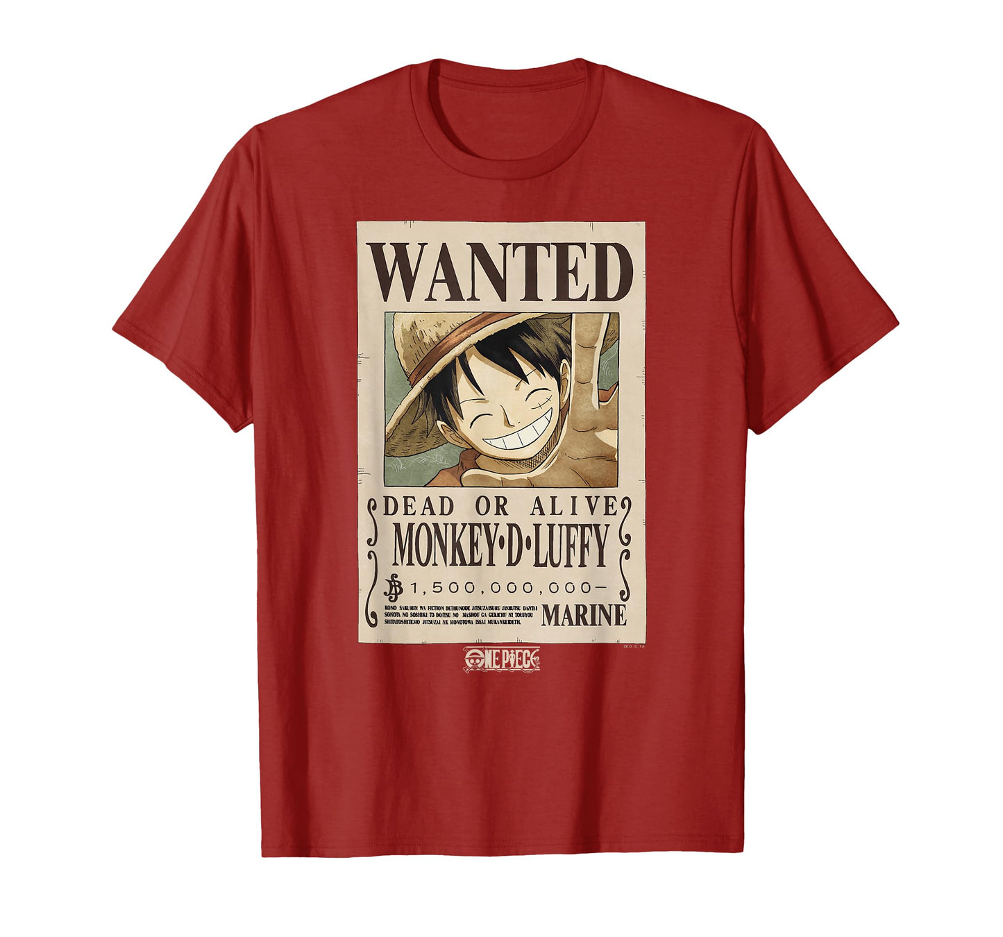 One Piece Anime Monkey D. Luffy Wanted Poster T-Shirt