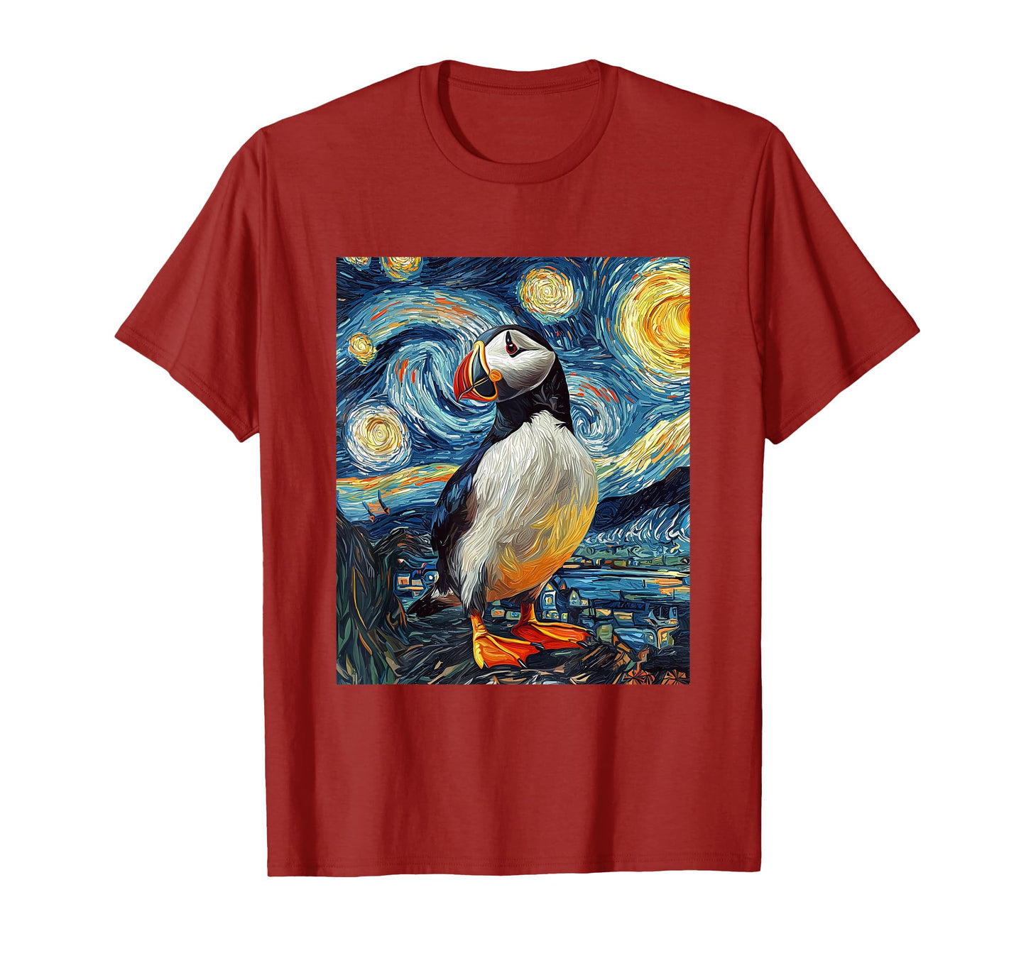 Puffin Sea Bird - Van Gogh Style - Starry Night T-Shirt
