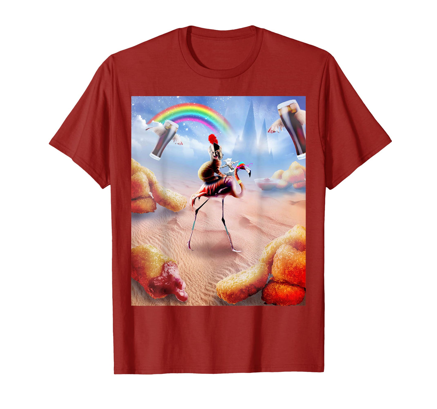 Cat Riding Flamingo With Chicken Nuggets And Cola T-Shirt