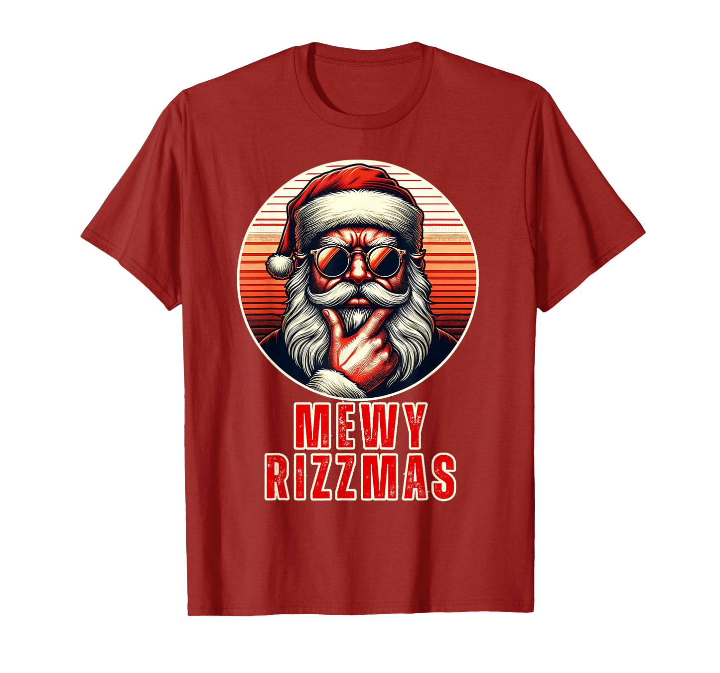 Mewy Rizzmas Funny Santa Mewing Joke Rizz Mens Christmas T-Shirt