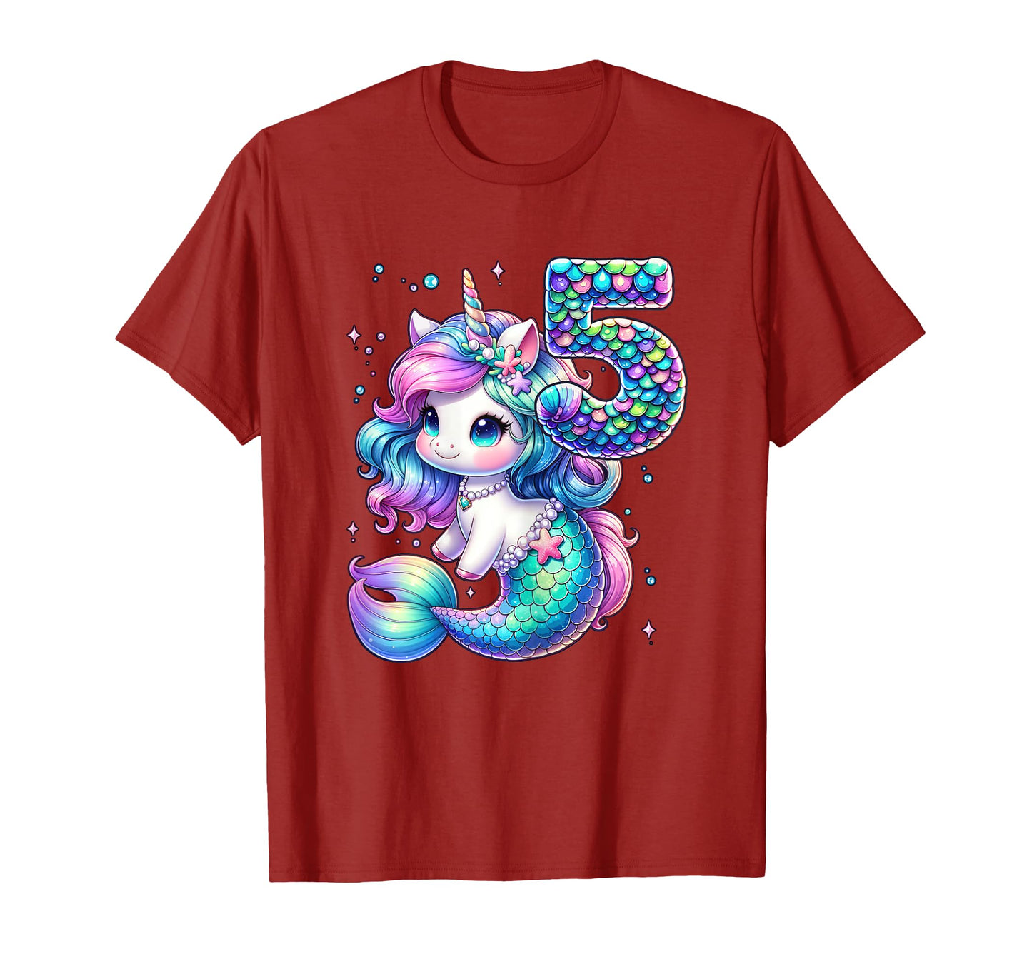 Unicorn Mermaid 5th Birthday 5 Year Old Party Girls Outfit T-Shirt