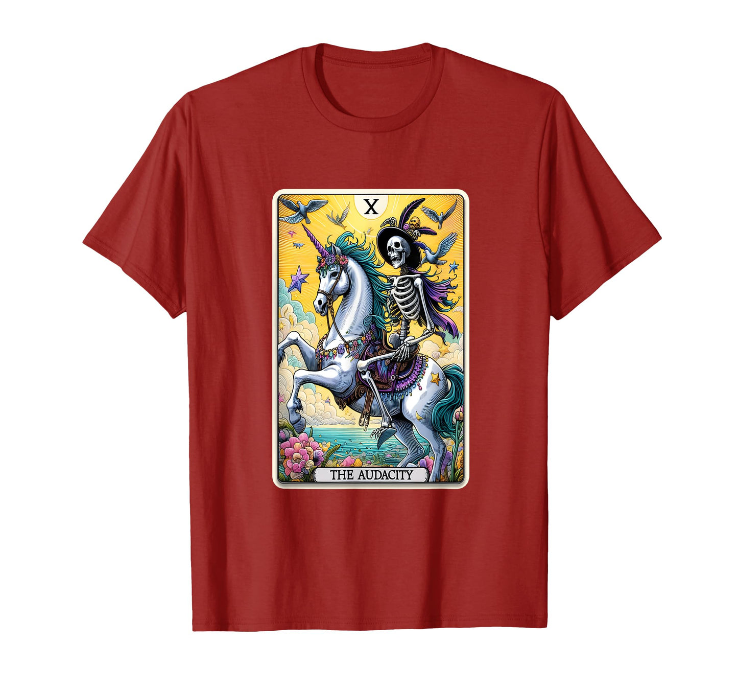 Audacity Tarot Card Sarcastic Skeleton Riding Unicorn T-Shirt